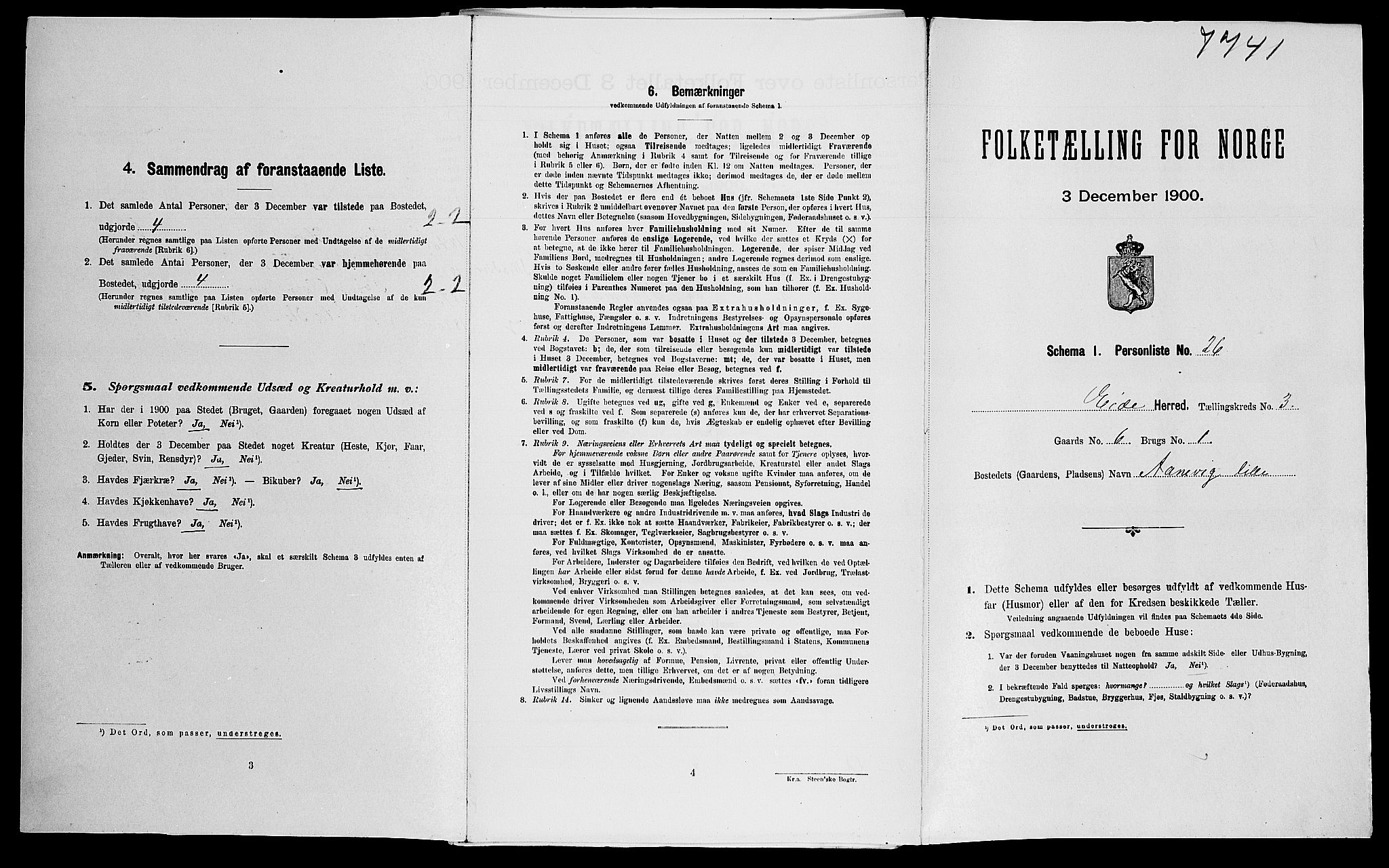 SAK, Folketelling 1900 for 0925 Eide herred, 1900, s. 254