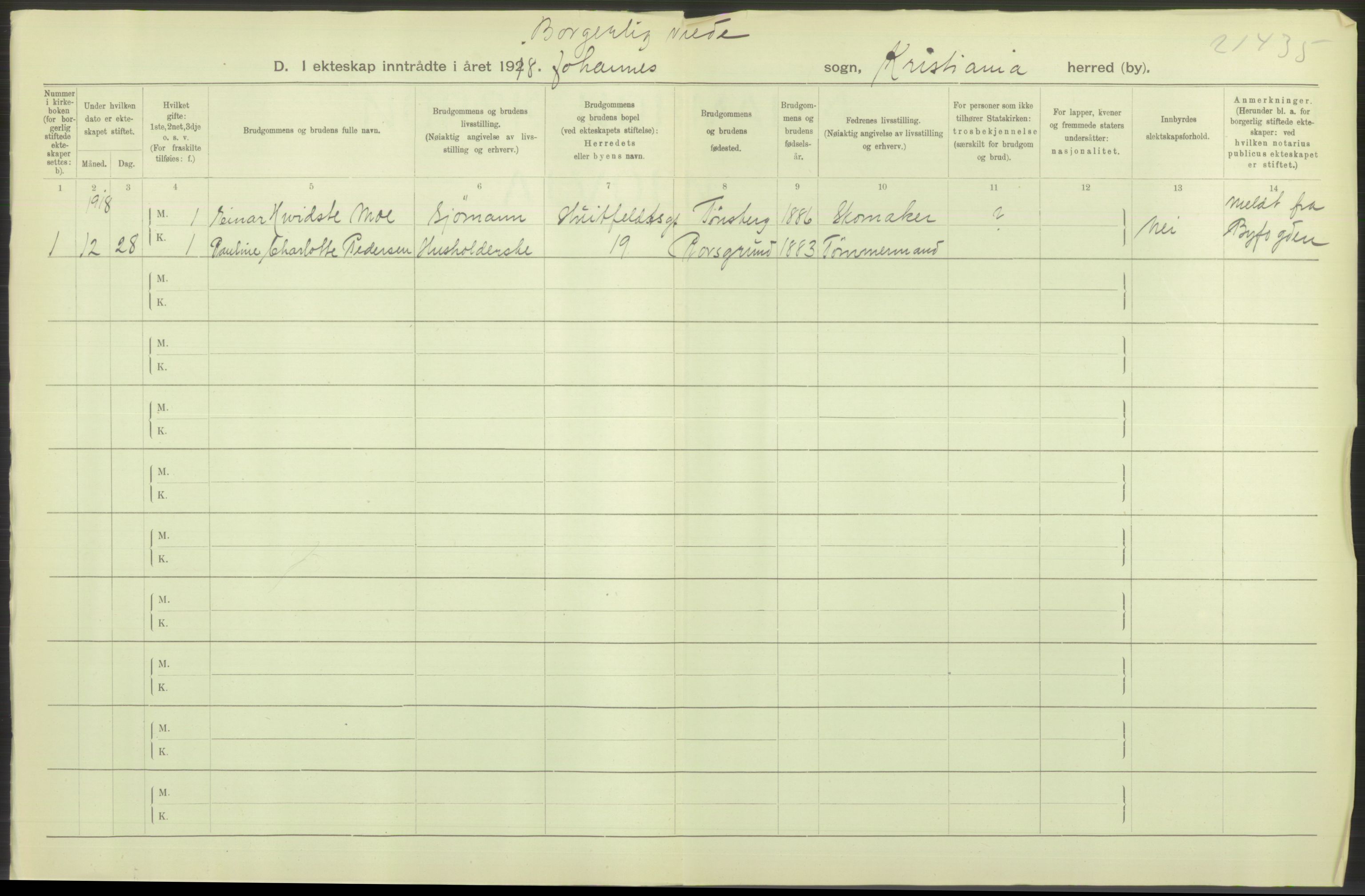 Statistisk sentralbyrå, Sosiodemografiske emner, Befolkning, AV/RA-S-2228/D/Df/Dfb/Dfbh/L0009: Kristiania: Gifte, 1918, s. 216