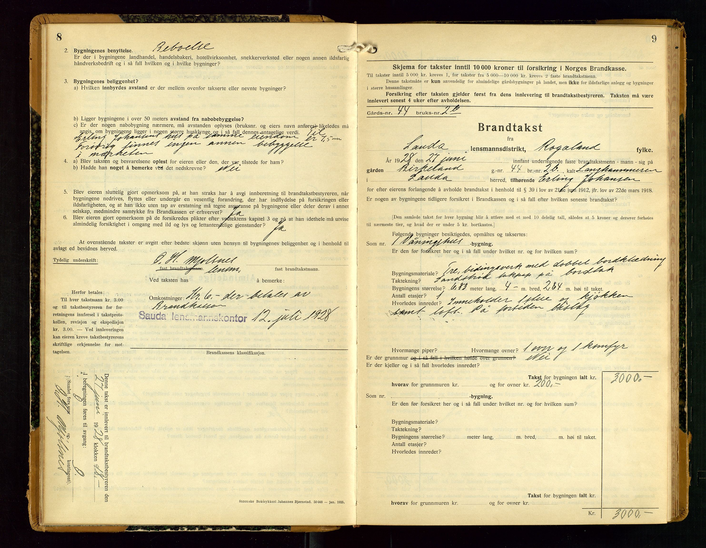 Sauda lensmannskontor, AV/SAST-A-100177/Gob/L0003: Branntakstprotokoll - skjematakst, 1928-1936, s. 8-9