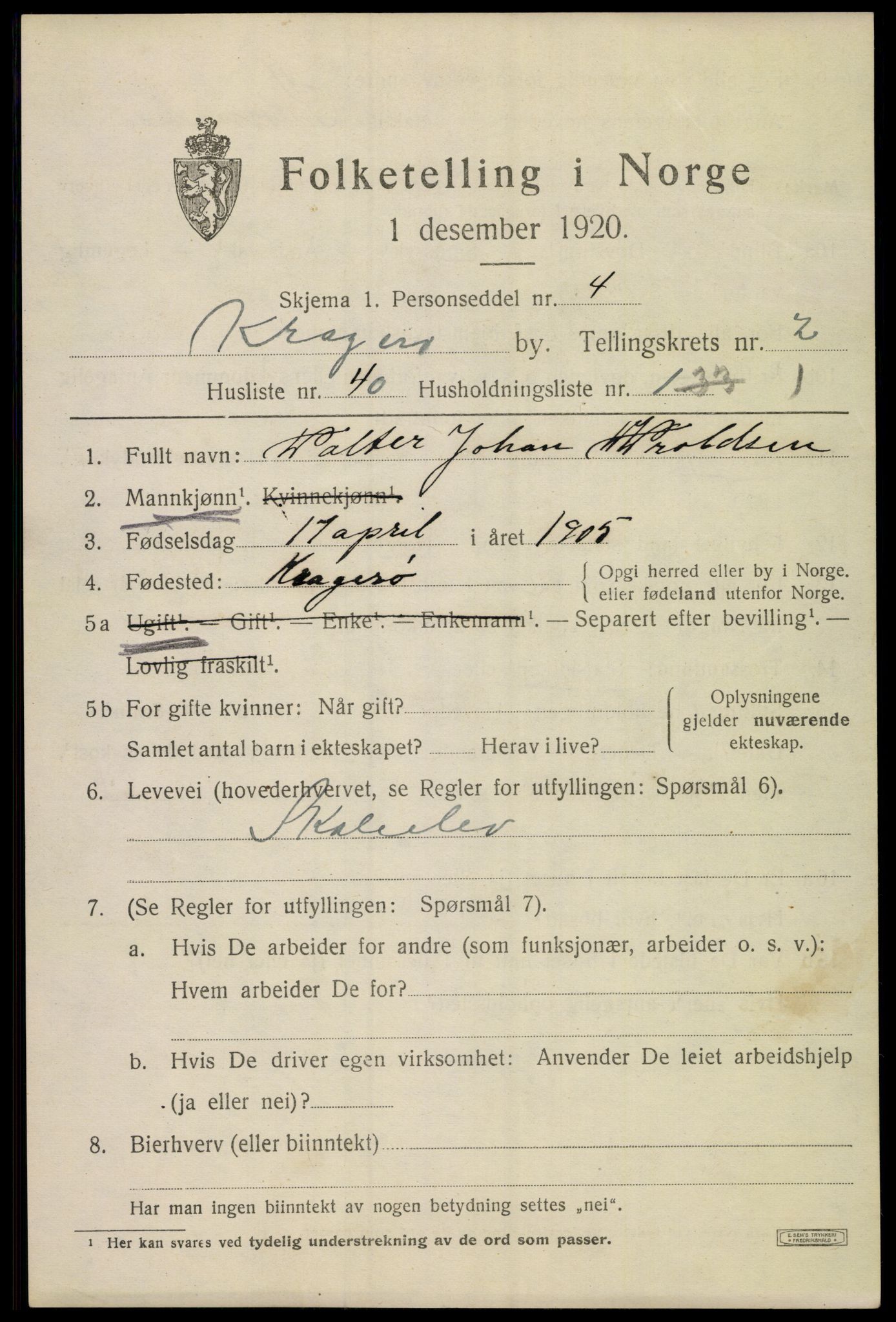SAKO, Folketelling 1920 for 0801 Kragerø kjøpstad, 1920, s. 5843