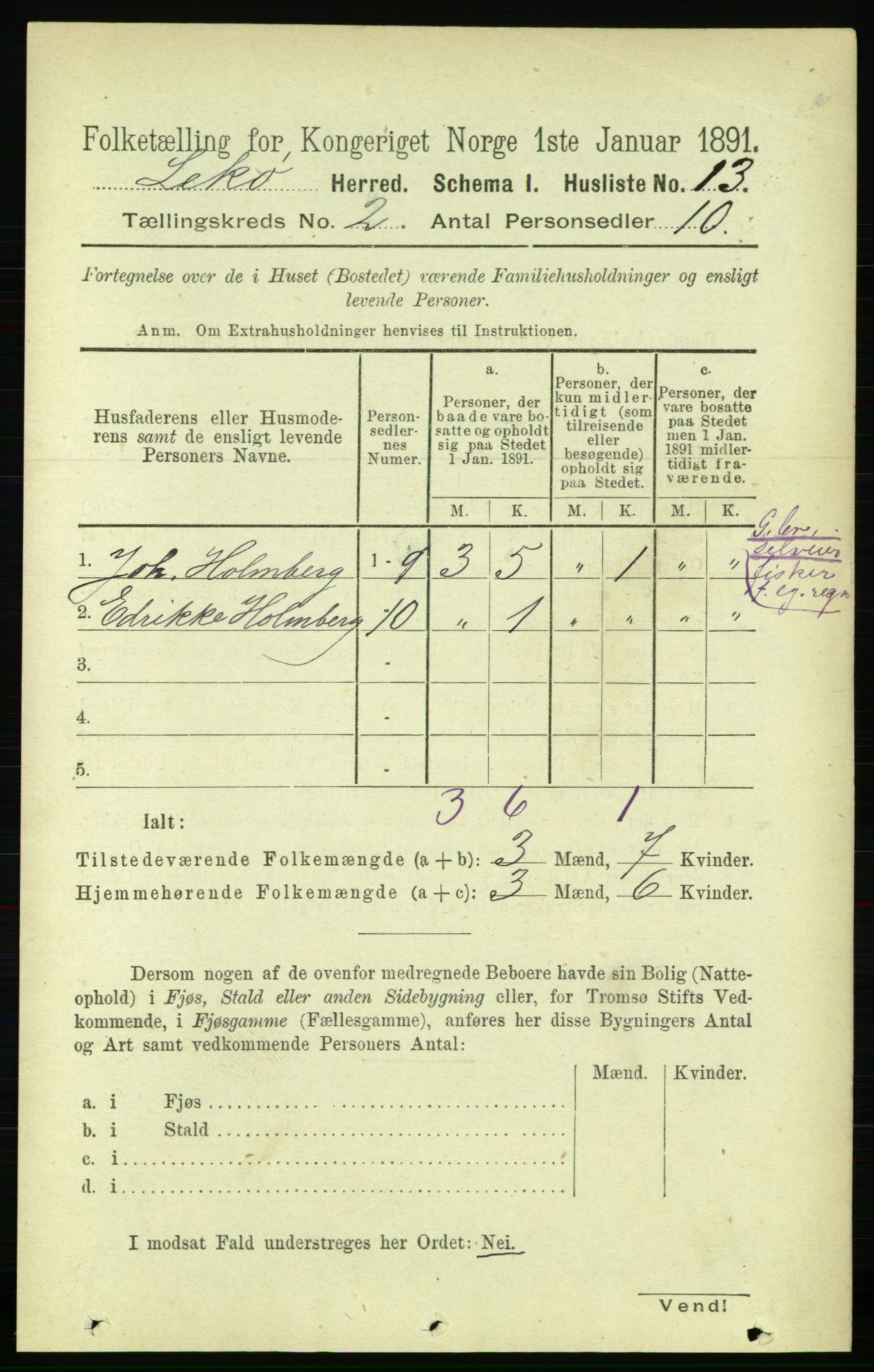 RA, Folketelling 1891 for 1755 Leka herred, 1891, s. 919