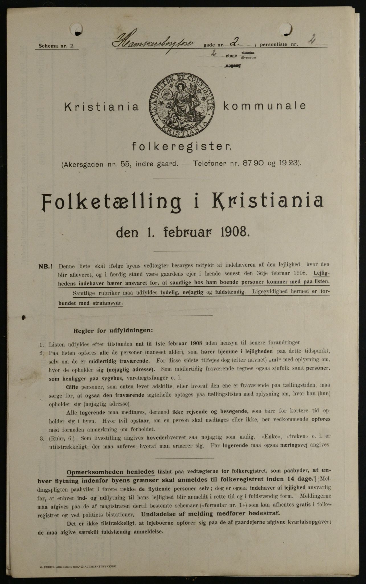 OBA, Kommunal folketelling 1.2.1908 for Kristiania kjøpstad, 1908, s. 31004