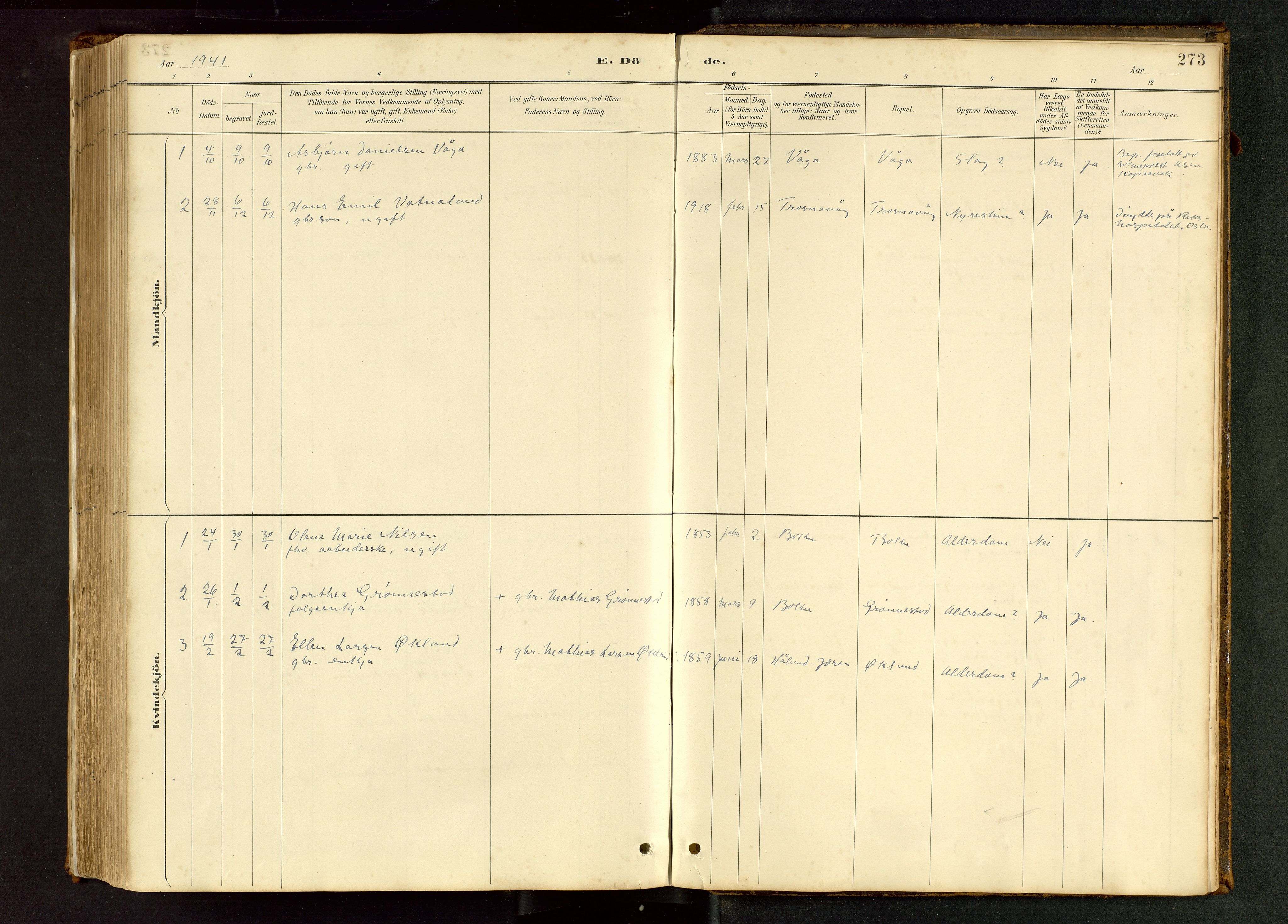 Tysvær sokneprestkontor, AV/SAST-A -101864/H/Ha/Hab/L0005: Klokkerbok nr. B 5, 1887-1947, s. 273