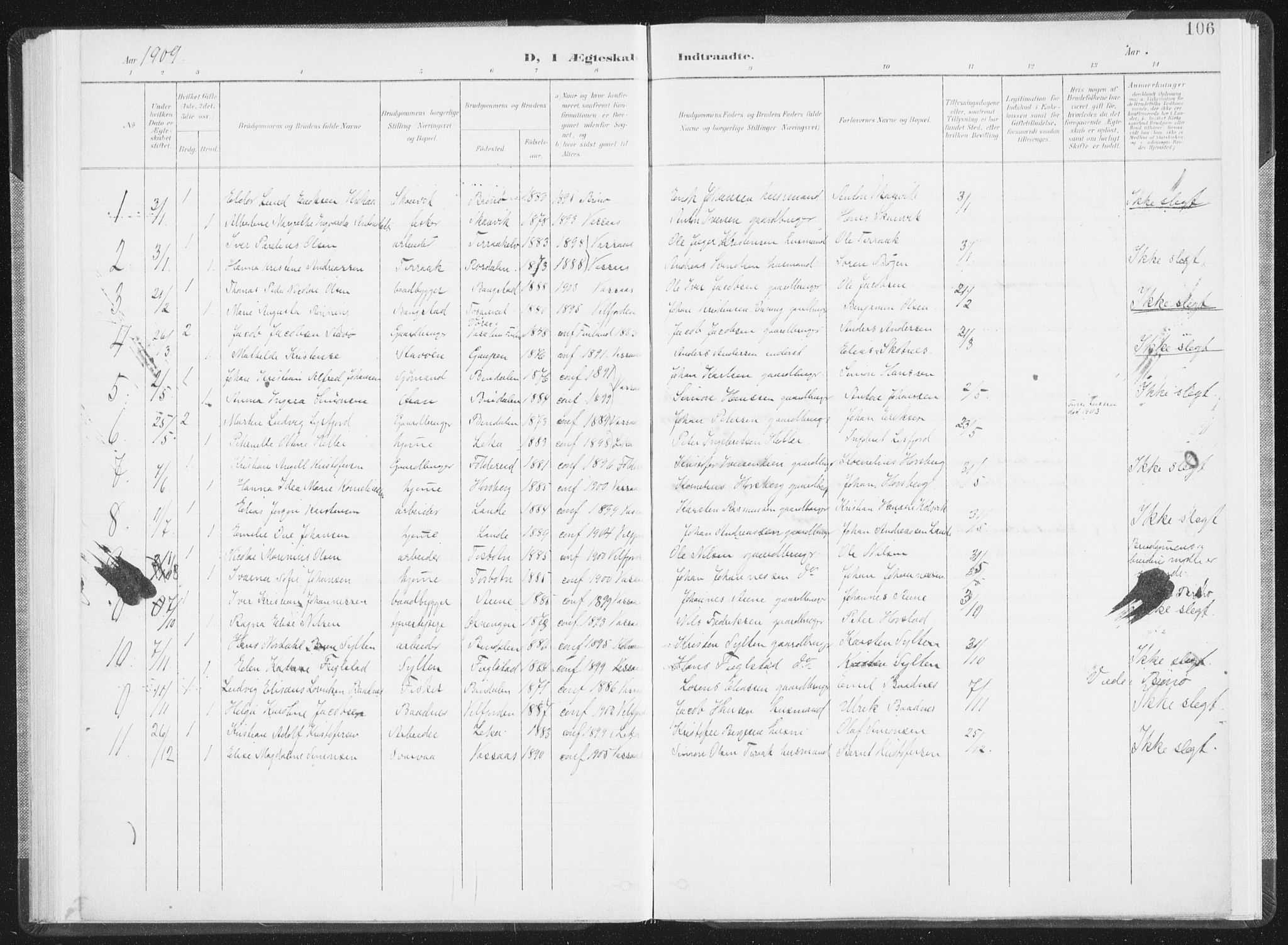 Ministerialprotokoller, klokkerbøker og fødselsregistre - Nordland, SAT/A-1459/810/L0153: Ministerialbok nr. 810A12, 1899-1914, s. 106