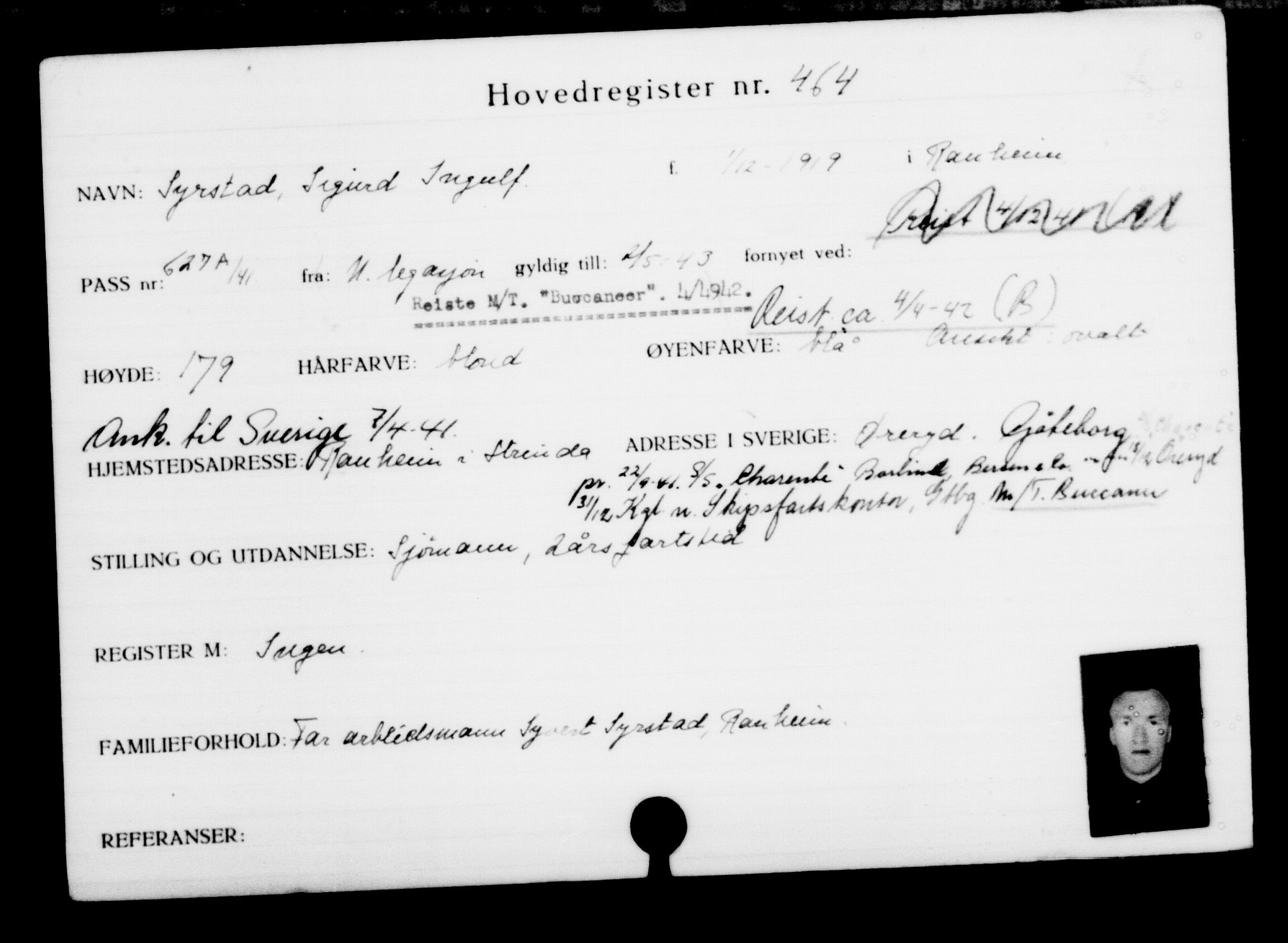 Utenriksstasjonene, Legasjonen i Stockholm, Flyktningkontoret, AV/RA-S-6753/V/Va/L0001: Kjesäterkartoteket, flyktninger med registreringsnr. 1-1000, 1940-1945, s. 721