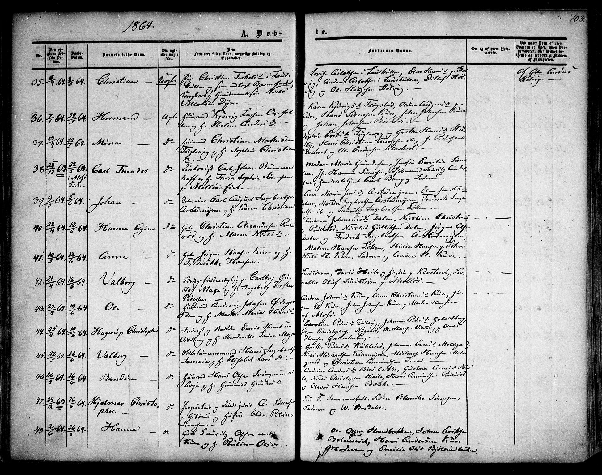 Rygge prestekontor Kirkebøker, AV/SAO-A-10084b/F/Fa/L0005: Ministerialbok nr. 5, 1852-1871, s. 103