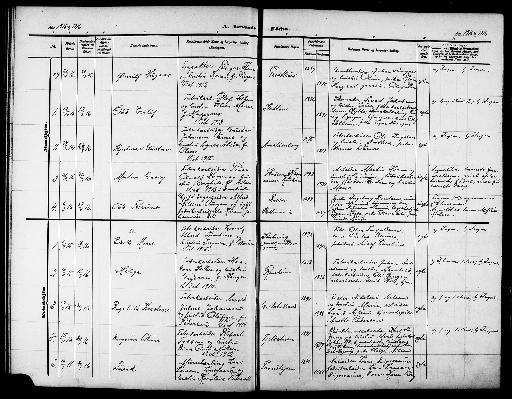 Ministerialprotokoller, klokkerbøker og fødselsregistre - Sør-Trøndelag, AV/SAT-A-1456/615/L0400: Klokkerbok nr. 615C01, 1905-1921