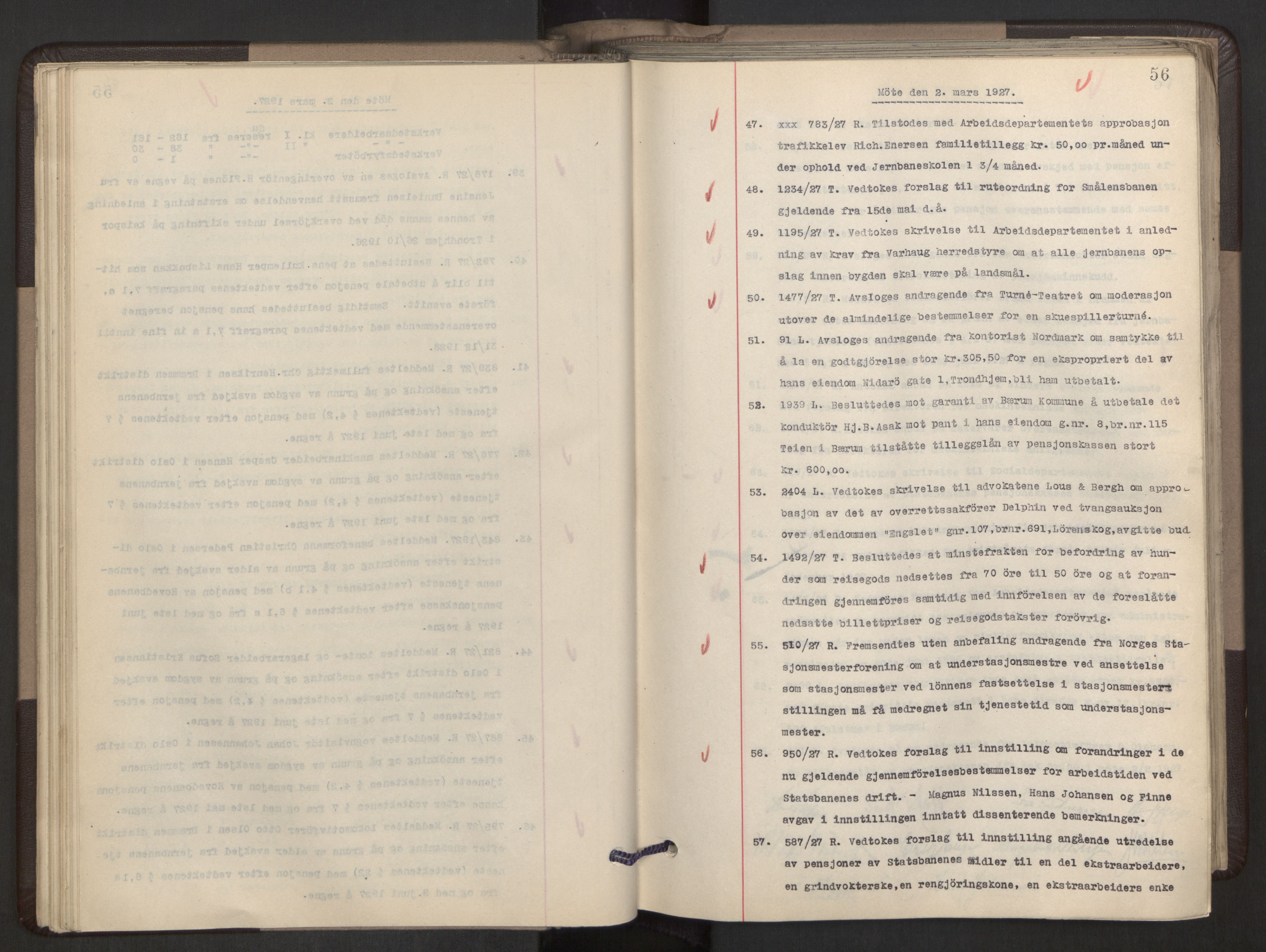 Norges statsbaner, Administrasjons- økonomi- og personalavdelingen, RA/S-3412/A/Aa/L0021: Forhandlingsprotokoll, 1927-1928, s. 56