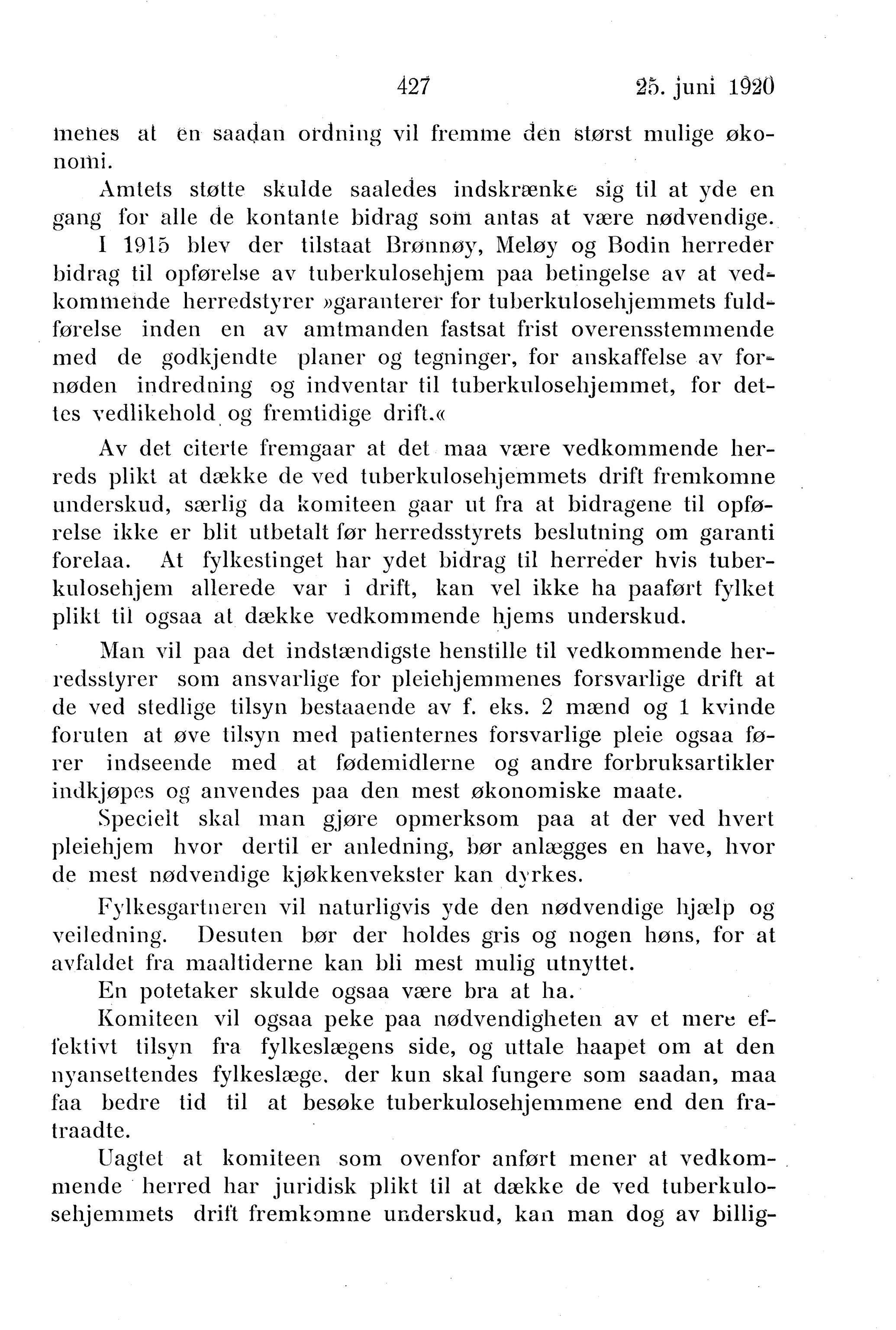 Nordland Fylkeskommune. Fylkestinget, AIN/NFK-17/176/A/Ac/L0043: Fylkestingsforhandlinger 1920, 1920