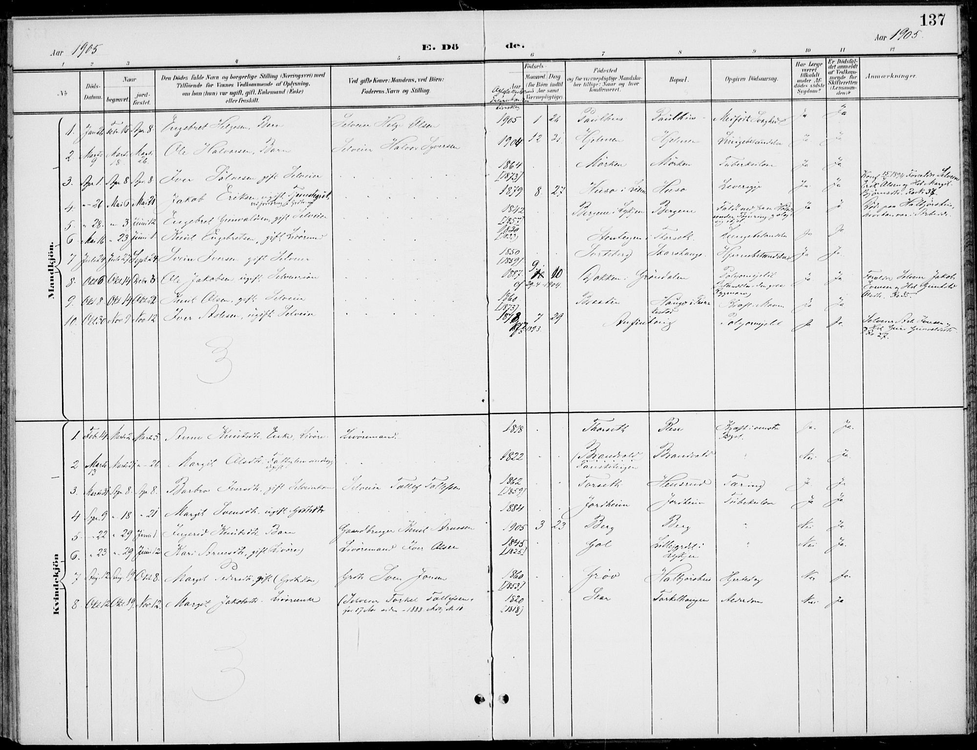 Gol kirkebøker, AV/SAKO-A-226/F/Fb/L0002: Ministerialbok nr. II 2, 1900-1921, s. 137