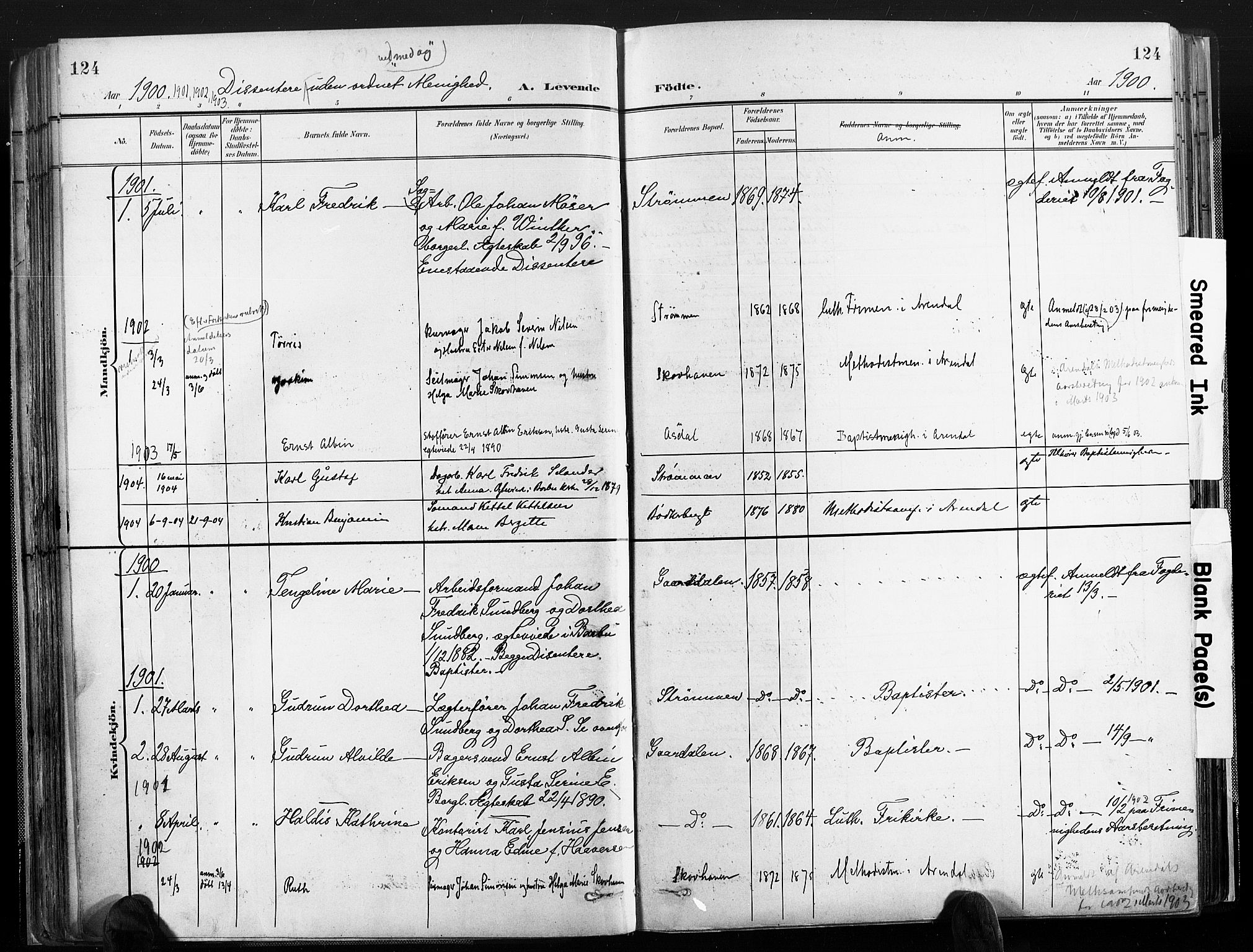 Øyestad sokneprestkontor, AV/SAK-1111-0049/F/Fa/L0018: Ministerialbok nr. A 18, 1897-1907, s. 124