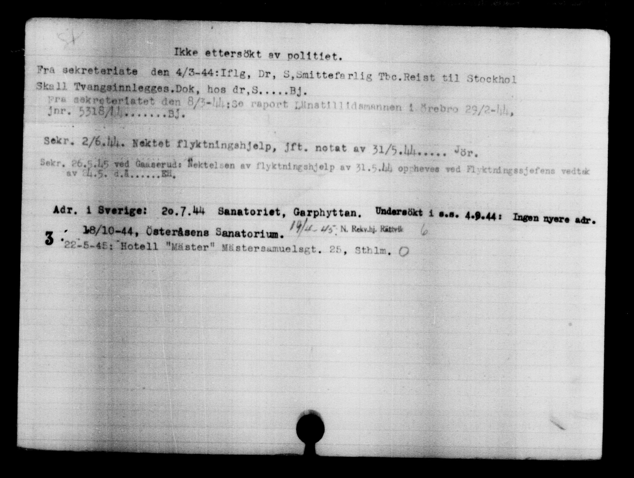 Utenriksstasjonene, Legasjonen i Stockholm, Flyktningkontoret, AV/RA-S-6753/V/Va/L0004: Kjesäterkartoteket, flyktninger med registreringsnr. 3496-6610, 1940-1945, s. 1704