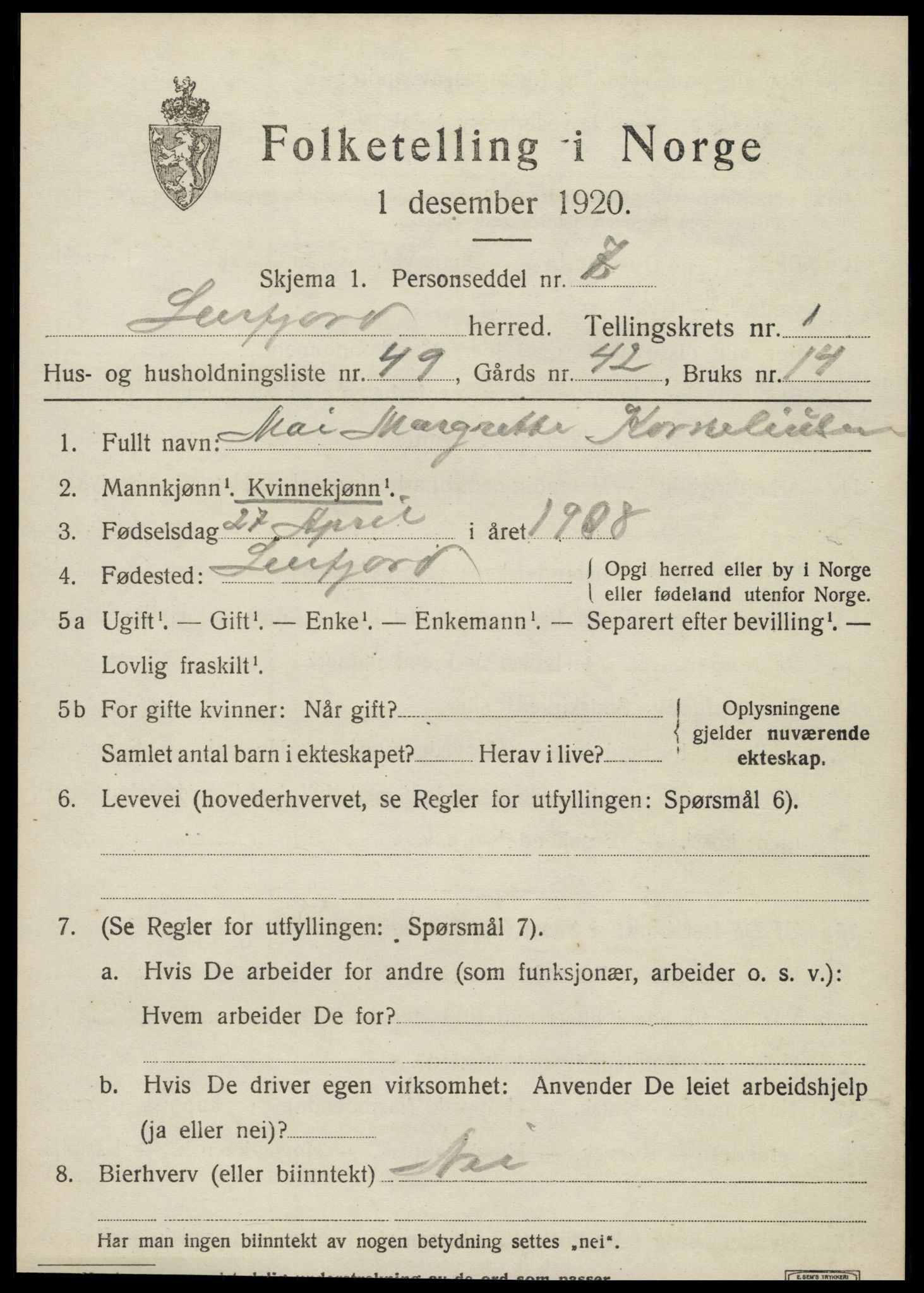 SAT, Folketelling 1920 for 1822 Leirfjord herred, 1920, s. 1377