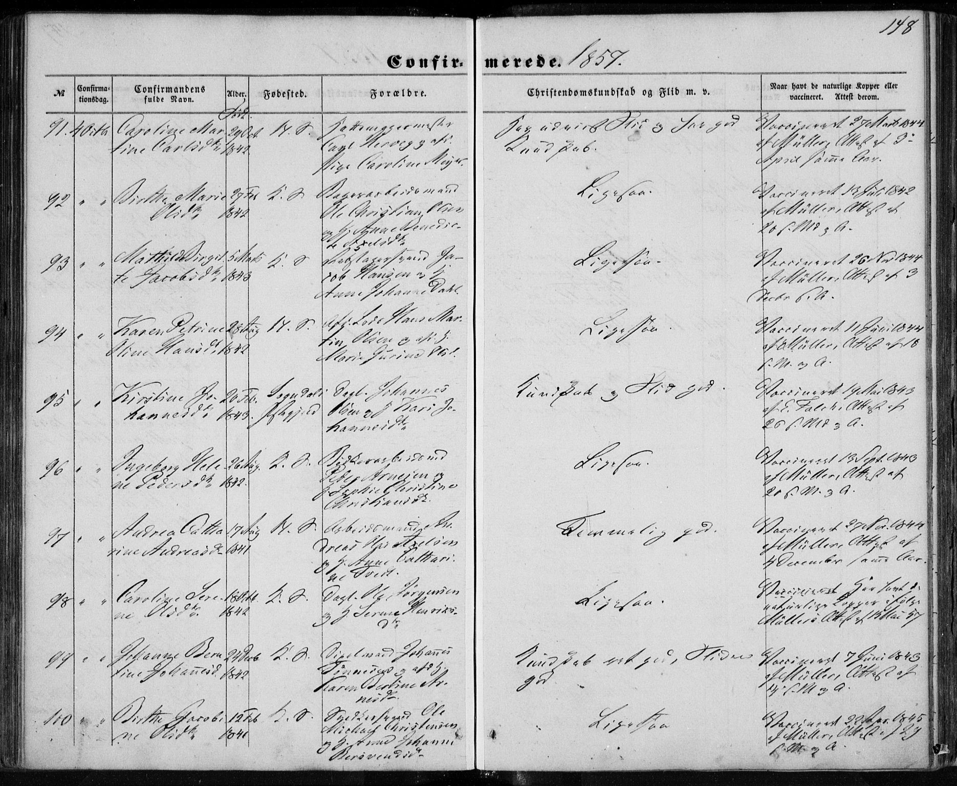 Korskirken sokneprestembete, SAB/A-76101/H/Haa/L0027: Ministerialbok nr. C 3, 1854-1868, s. 148