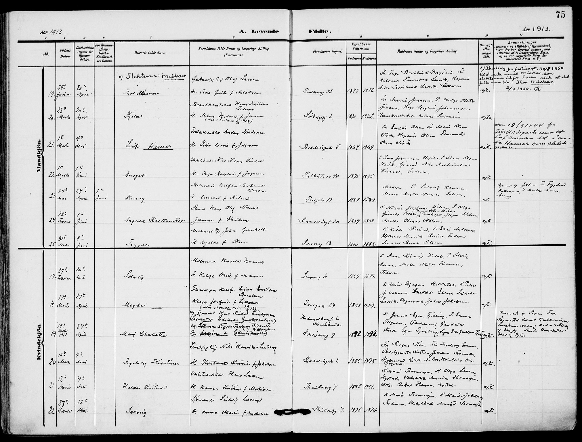 Sandefjord kirkebøker, AV/SAKO-A-315/F/Fa/L0005: Ministerialbok nr. 5, 1906-1915, s. 75