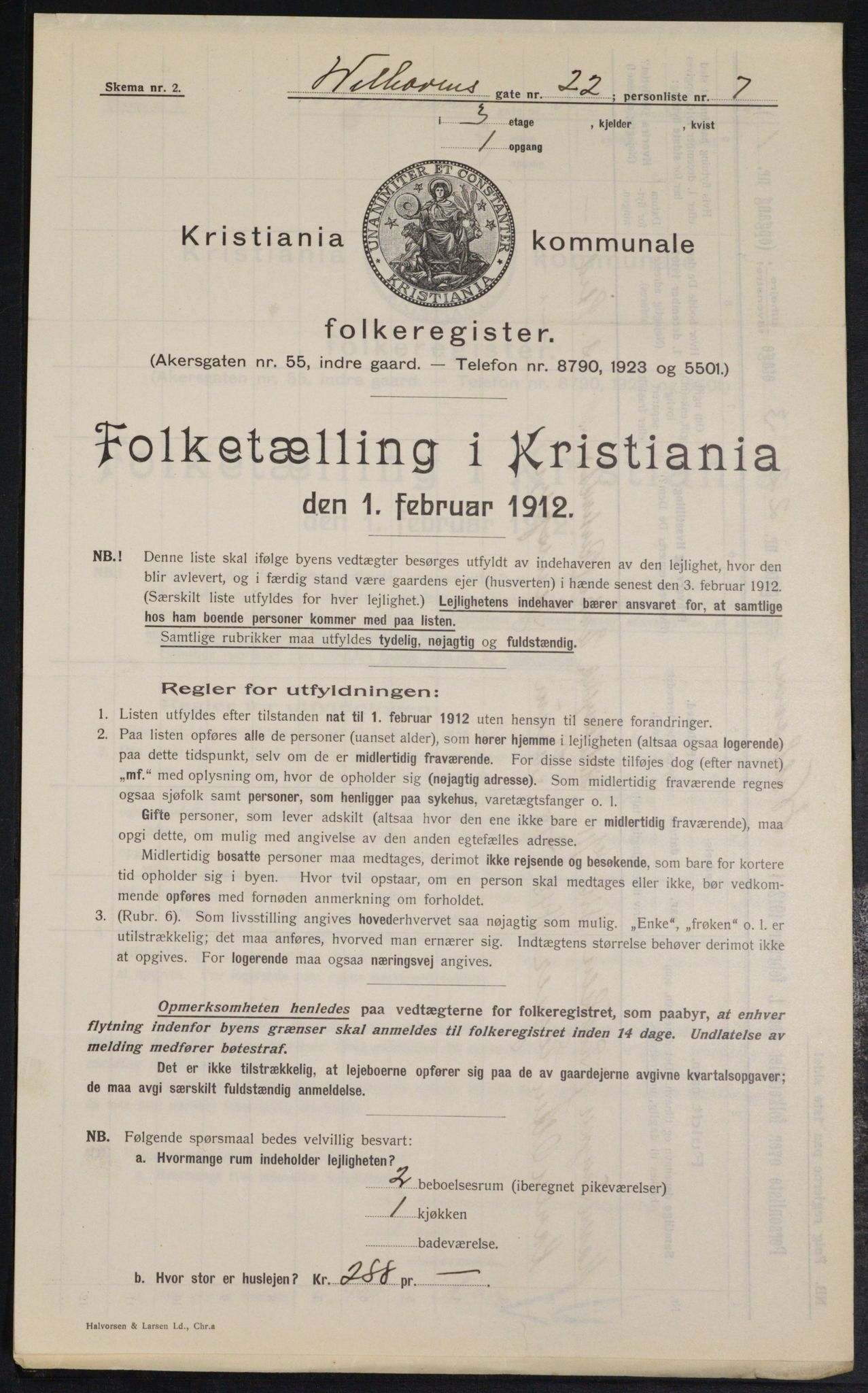 OBA, Kommunal folketelling 1.2.1912 for Kristiania, 1912, s. 127712