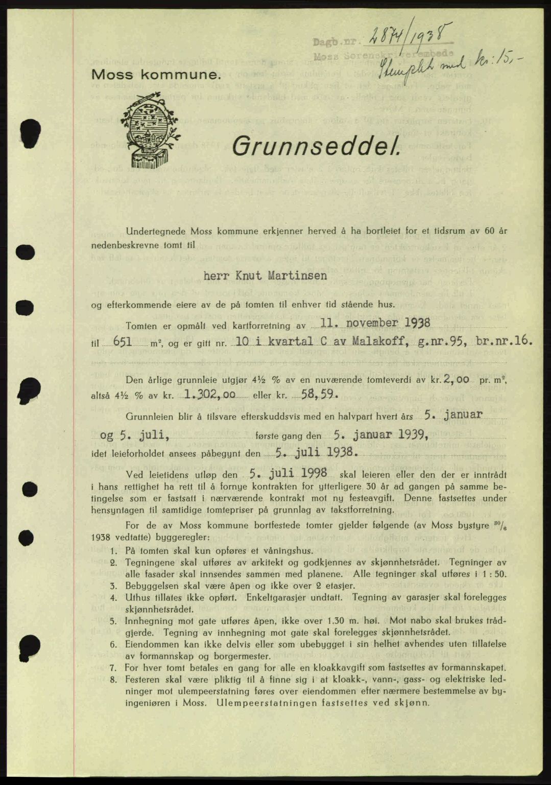 Moss sorenskriveri, SAO/A-10168: Pantebok nr. A5, 1938-1939, Dagboknr: 2874/1938