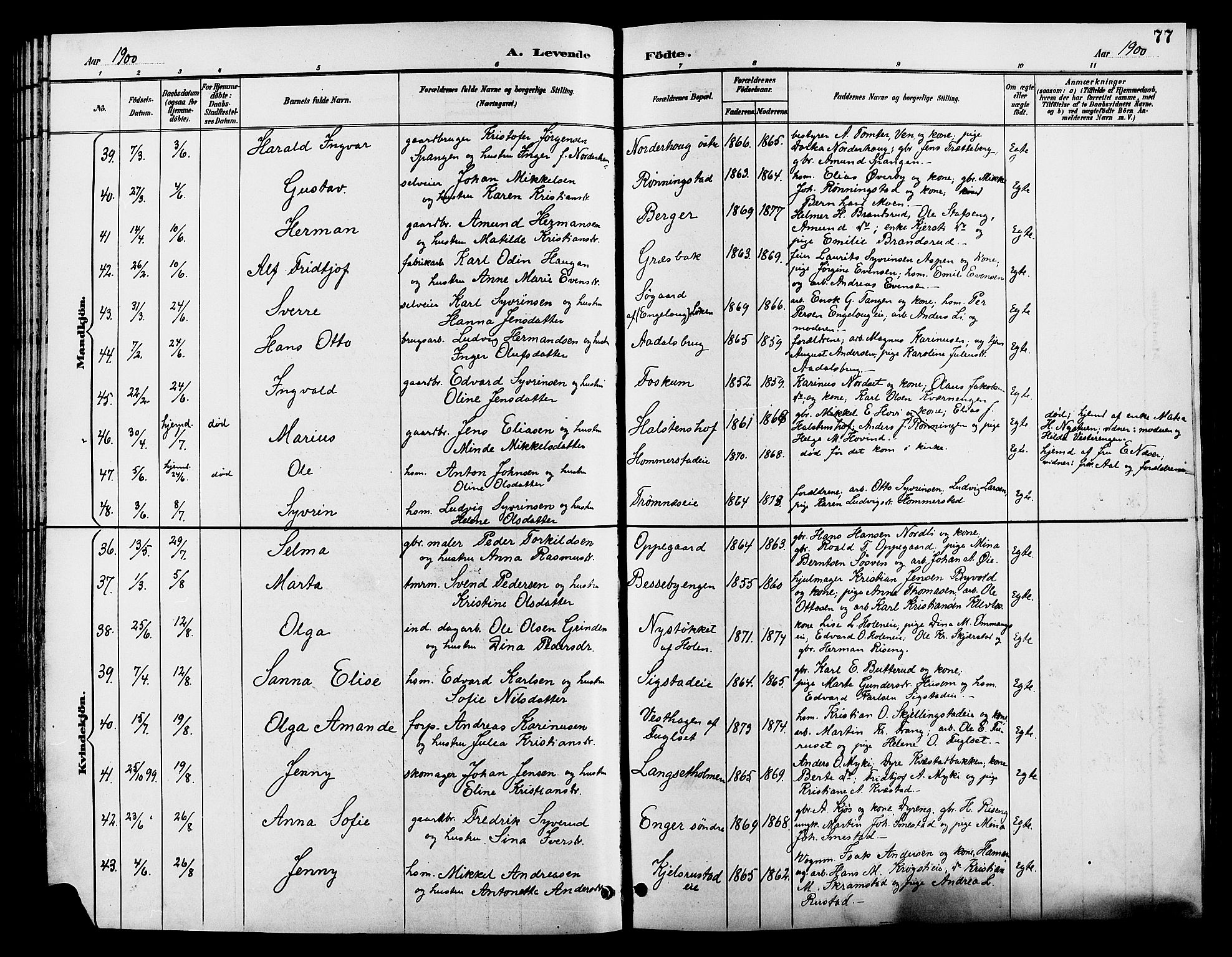 Løten prestekontor, AV/SAH-PREST-022/L/La/L0006: Klokkerbok nr. 6, 1892-1909, s. 77