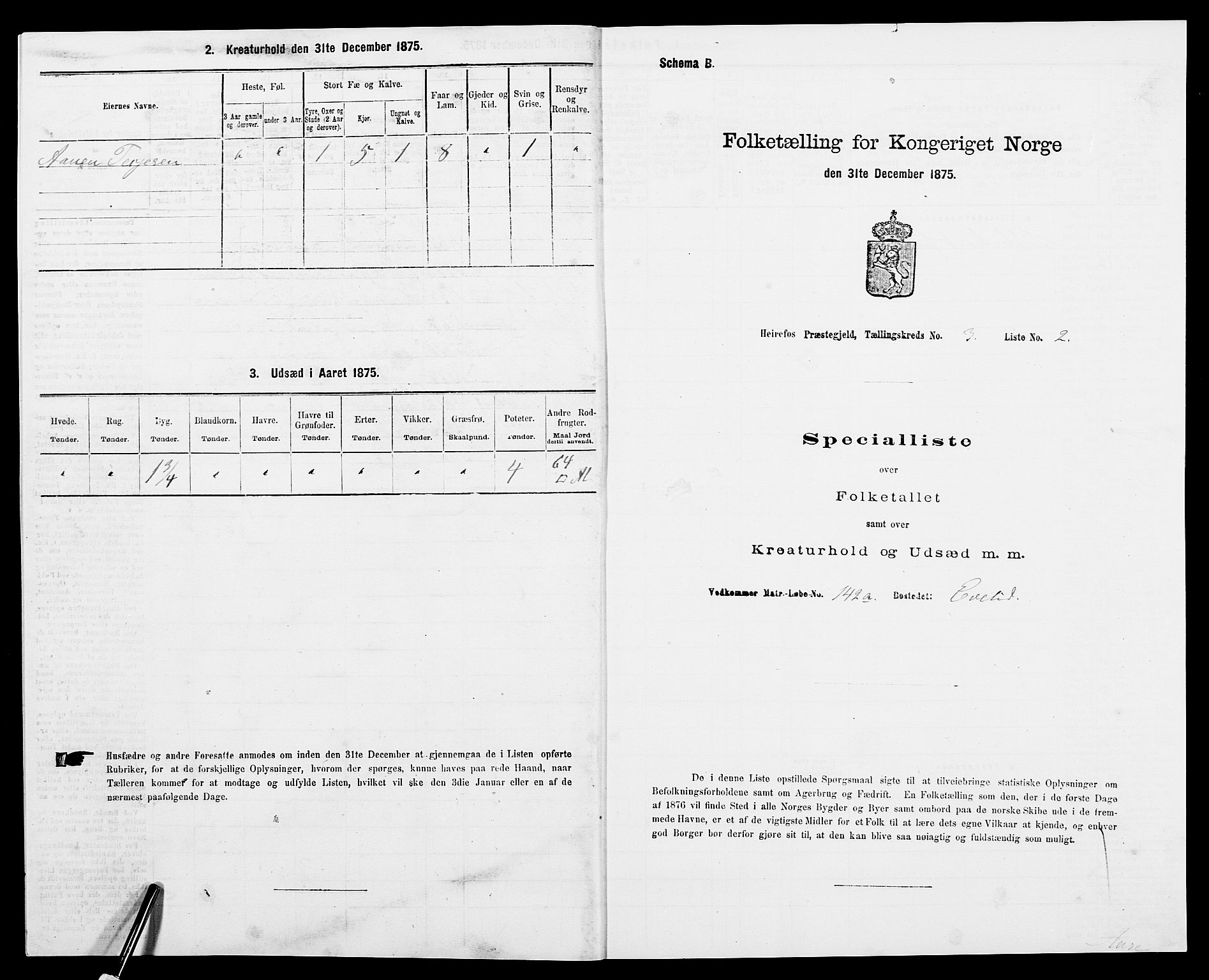 SAK, Folketelling 1875 for 0933P Herefoss prestegjeld, 1875, s. 218