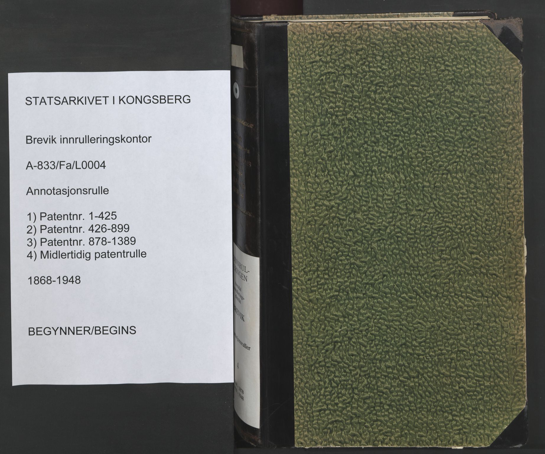 Brevik innrulleringskontor, SAKO/A-833/F/Fa/L0004: Annotasjonsrulle, 1868-1948