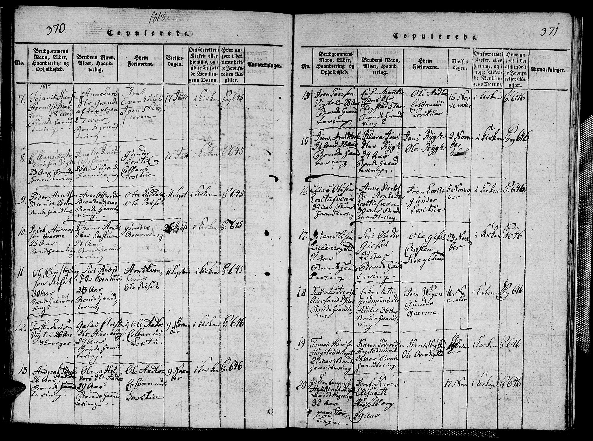 Ministerialprotokoller, klokkerbøker og fødselsregistre - Nord-Trøndelag, SAT/A-1458/713/L0124: Klokkerbok nr. 713C01, 1817-1827, s. 370-371