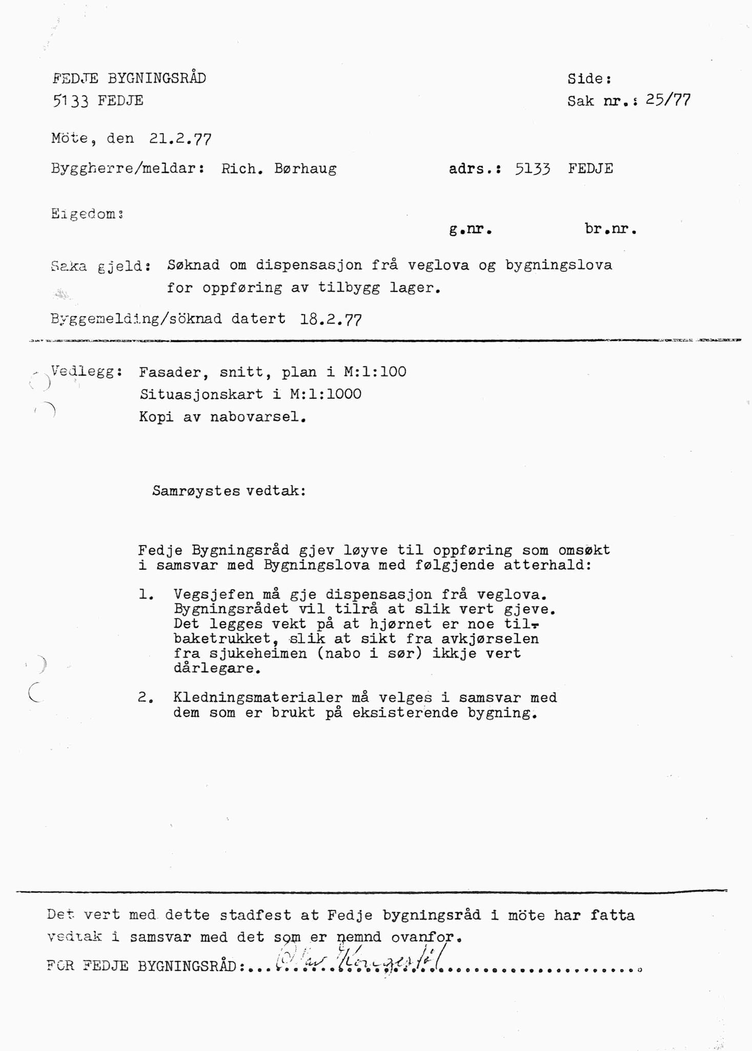 Fedje kommune. Bygningsrådet, IKAH/1265-511/A/Ab/L0001: Vedtaksbok for Fedje Bygningsråd, 1975-1977