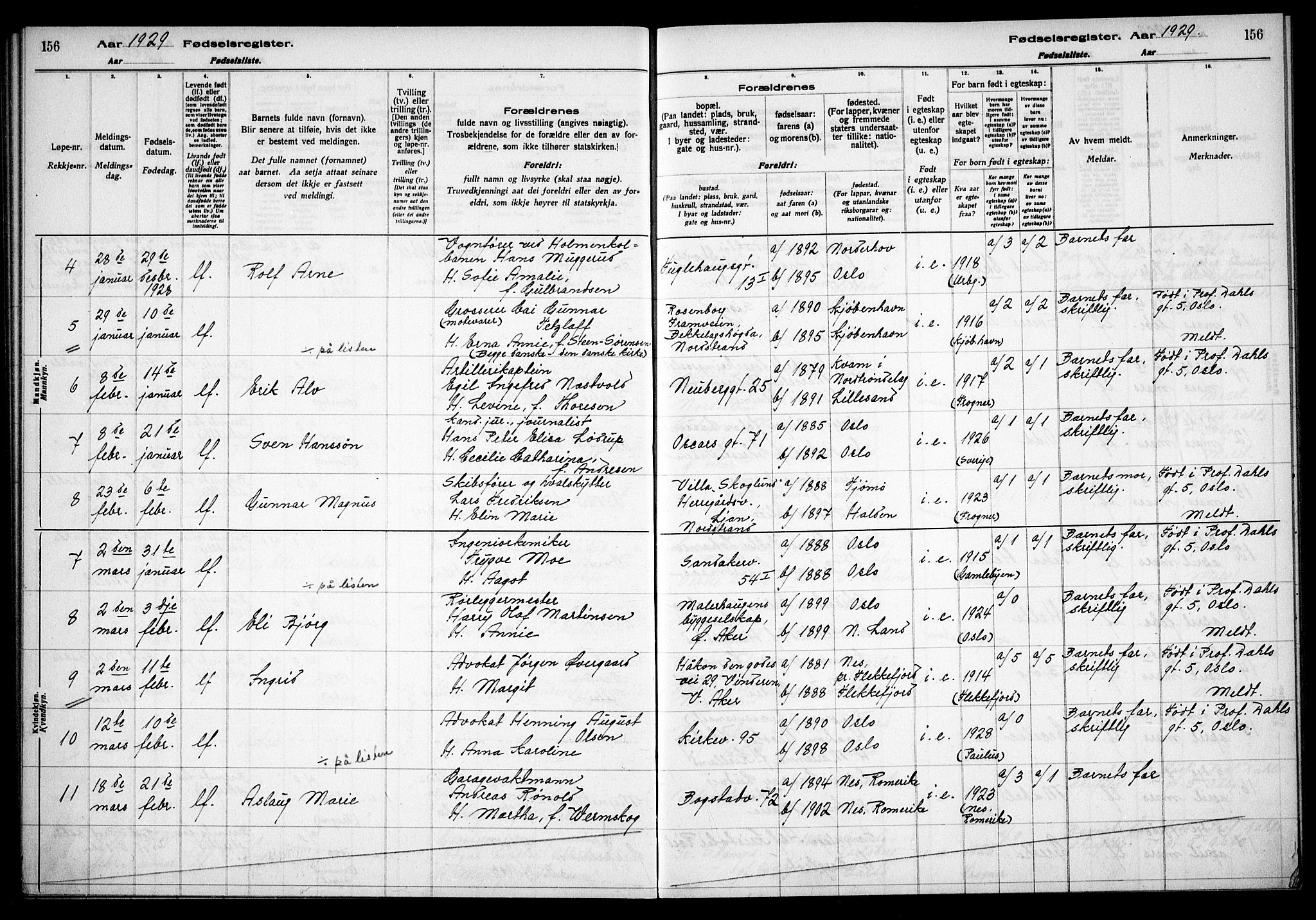 Uranienborg prestekontor Kirkebøker, AV/SAO-A-10877/J/Ja/L0001: Fødselsregister nr. 1, 1916-1930, s. 156