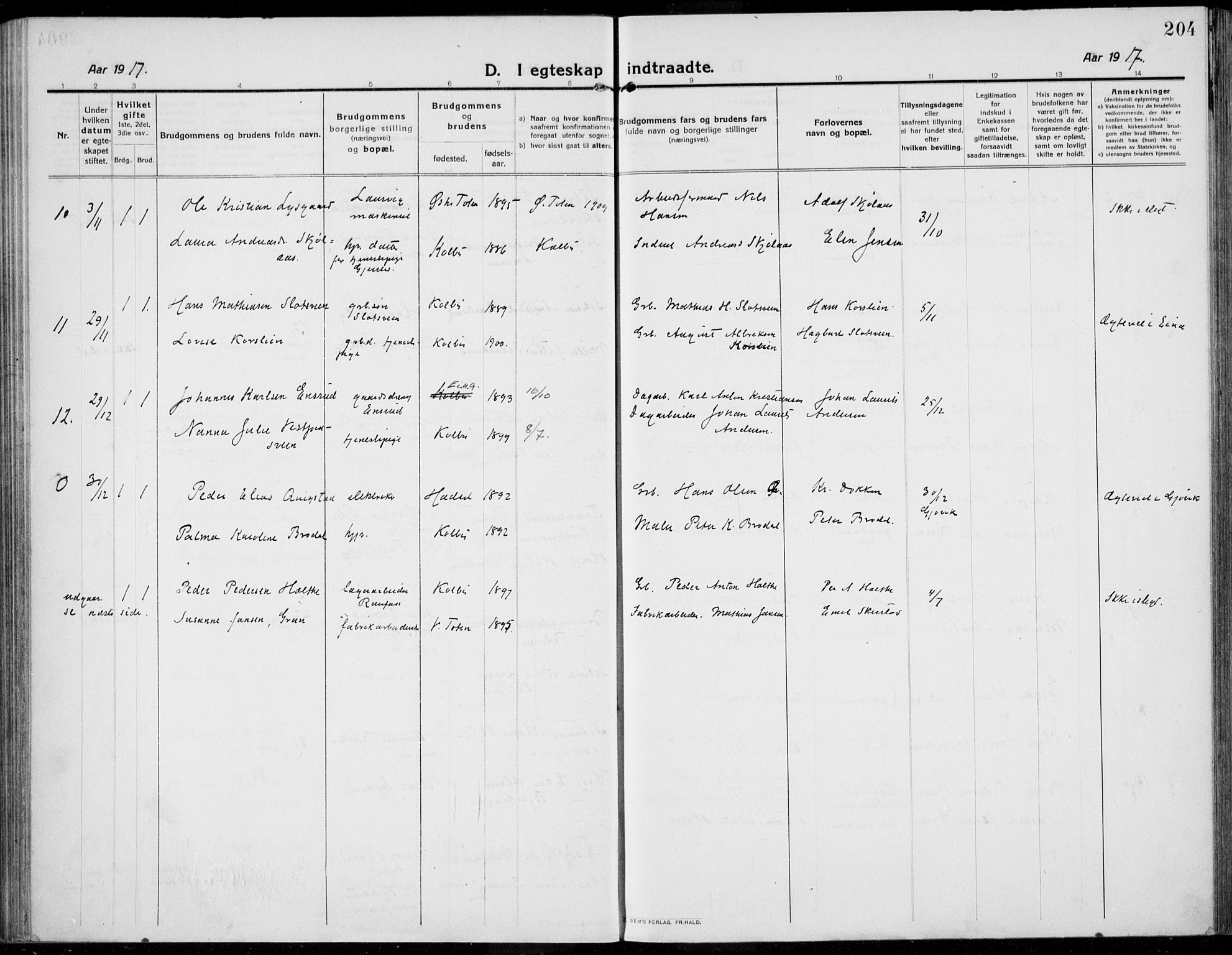 Kolbu prestekontor, AV/SAH-PREST-110/H/Ha/Haa/L0002: Ministerialbok nr. 2, 1912-1926, s. 204