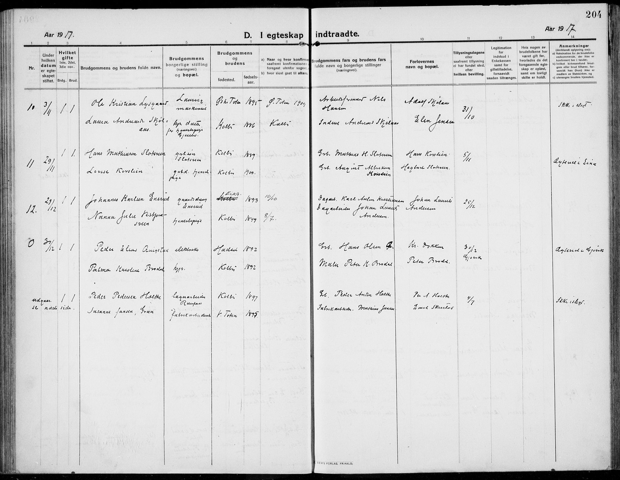 Kolbu prestekontor, SAH/PREST-110/H/Ha/Haa/L0002: Ministerialbok nr. 2, 1912-1926, s. 204