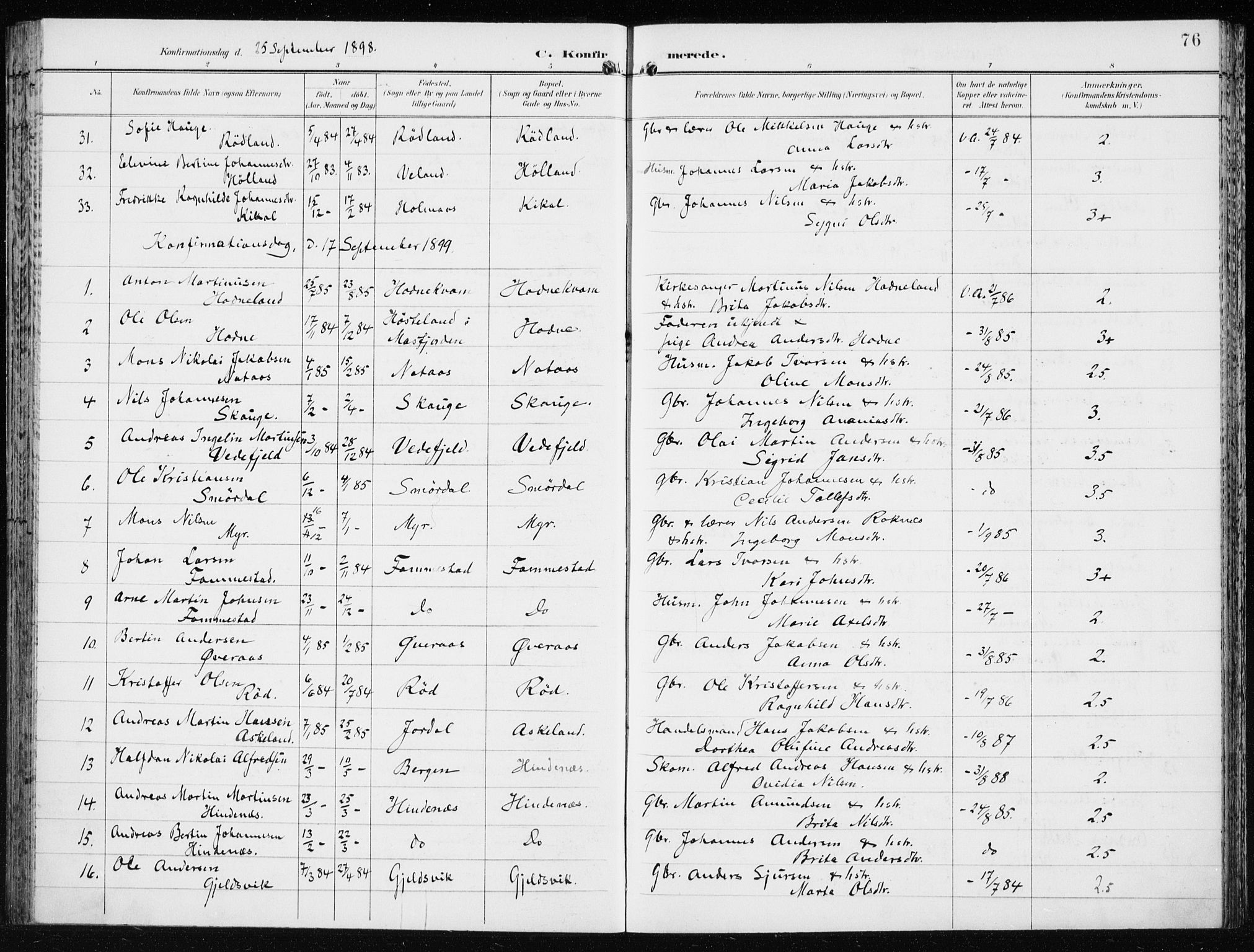 Lindås Sokneprestembete, AV/SAB-A-76701/H/Haa/Haaf/L0002: Ministerialbok nr. F  2, 1897-1909, s. 76