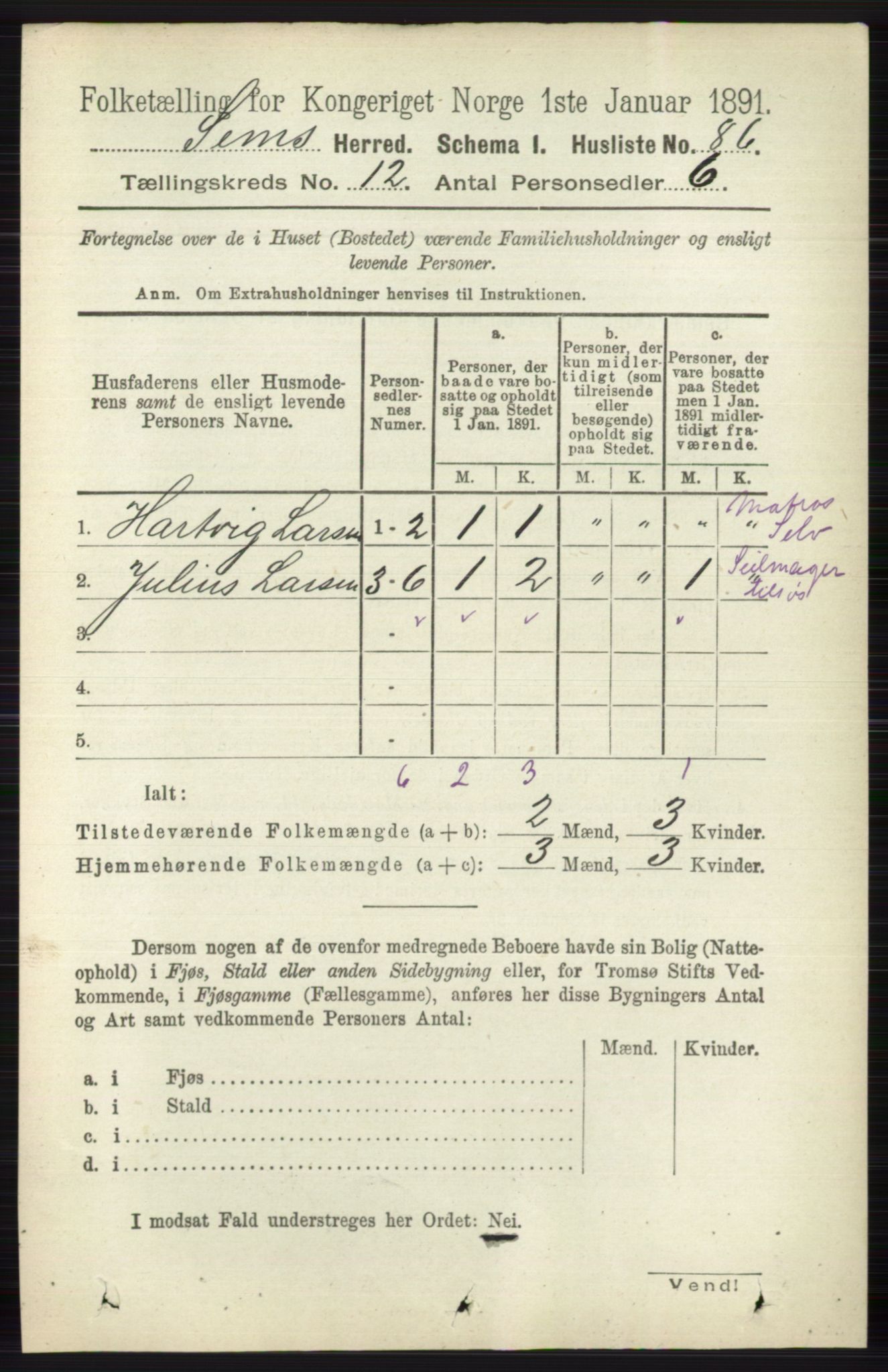 RA, Folketelling 1891 for 0721 Sem herred, 1891, s. 5752