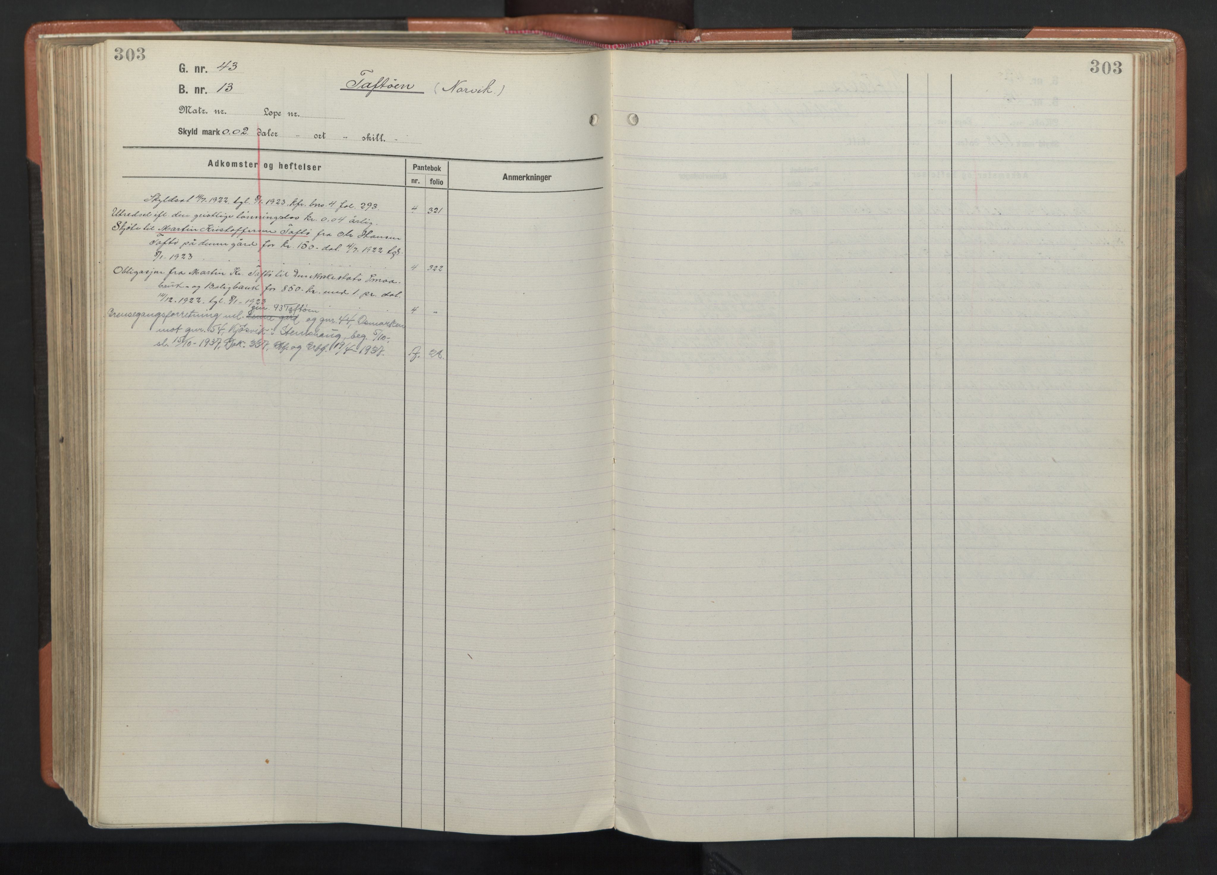 Hitra sorenskriveri, AV/SAT-A-0018/2/2A/L0025: Panteregister nr. 25, s. 303