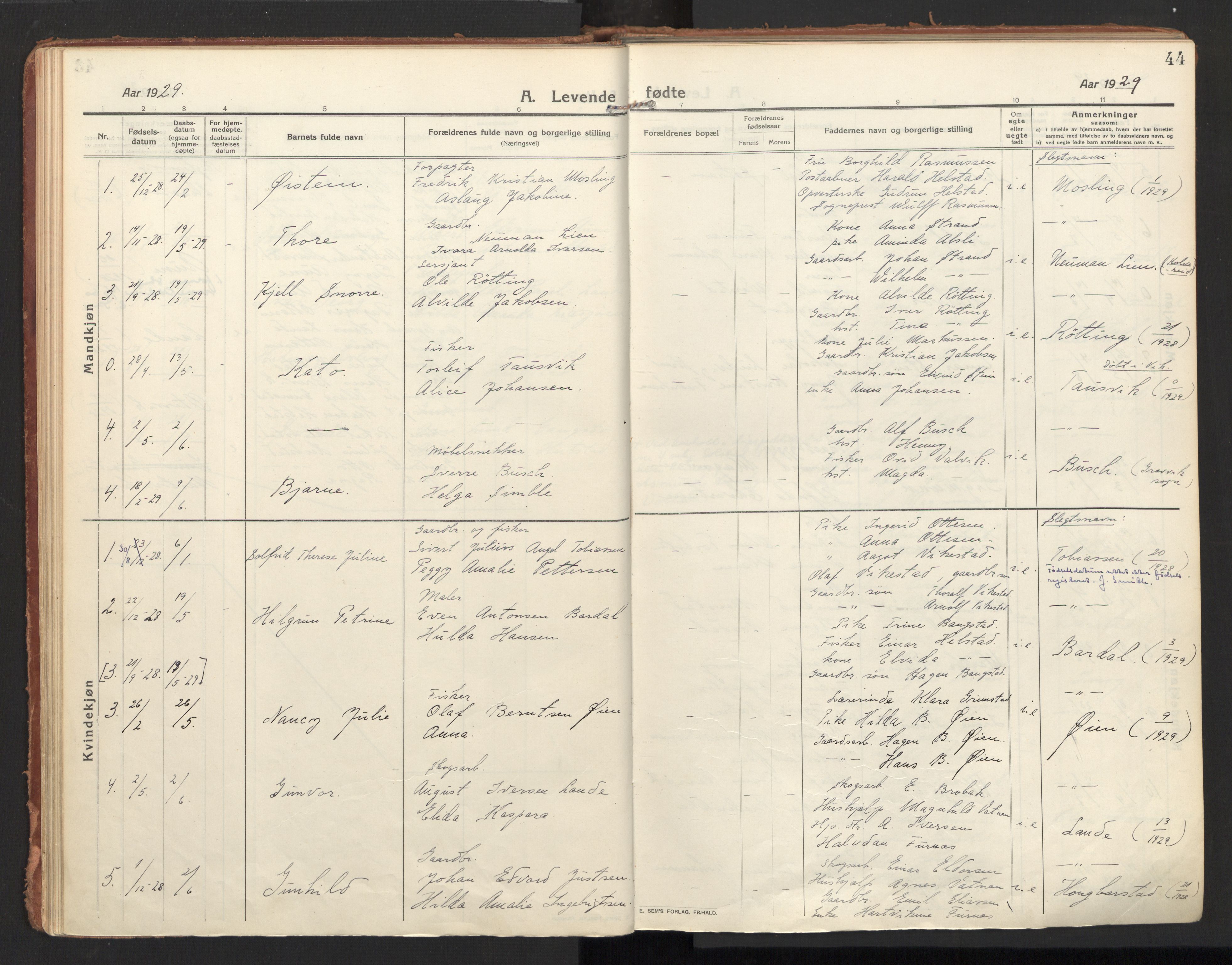 Ministerialprotokoller, klokkerbøker og fødselsregistre - Nordland, AV/SAT-A-1459/810/L0156: Ministerialbok nr. 810A15, 1915-1930, s. 44