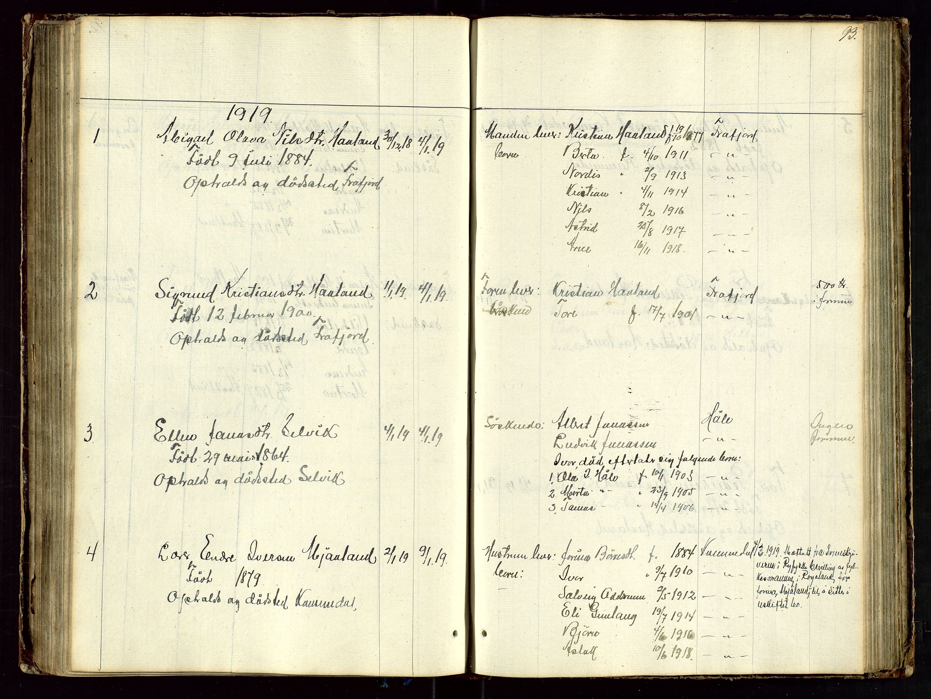 Høle og Forsand lensmannskontor, SAST/A-100127/Gga/L0002: "Dødsanmeldelsesprotokol", 1903-1919, s. 93