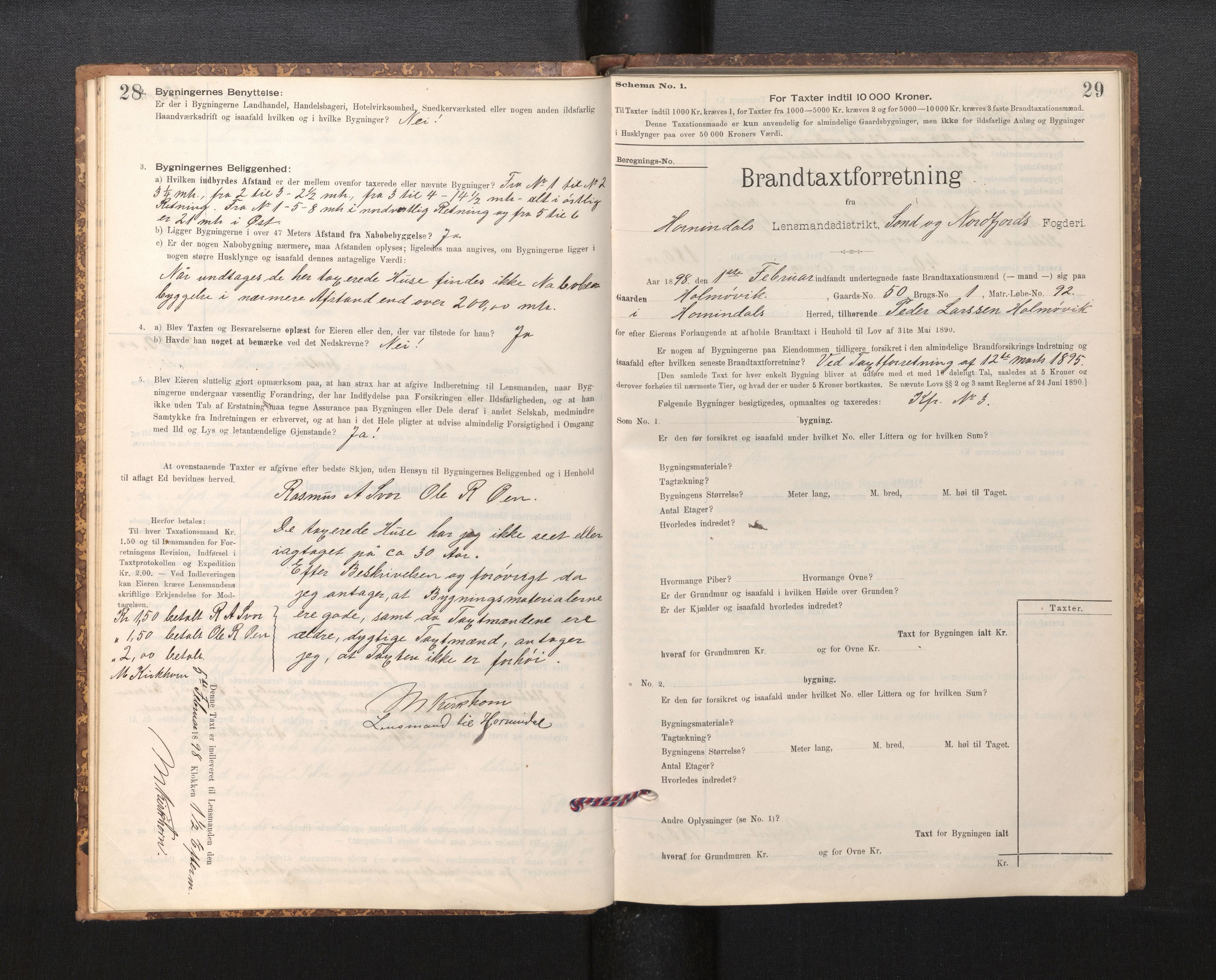 Lensmannen i Hornindal, SAB/A-28201/0012/L0001: Branntakstprotokoll, skjematakst, 1895-1951, s. 28-29