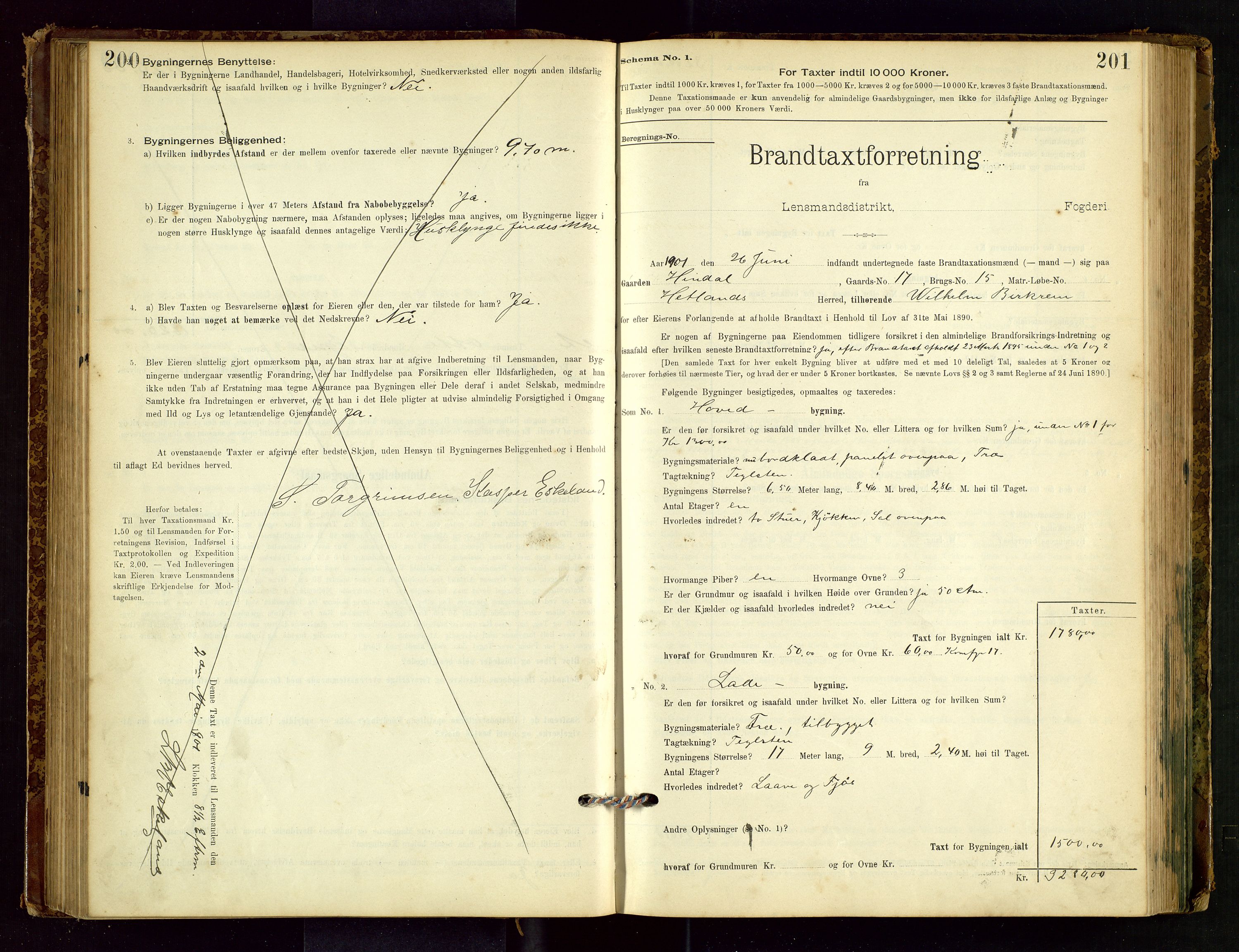 Hetland lensmannskontor, SAST/A-100101/Gob/L0001: "Brandtaxationsprotokol", 1895-1918, s. 200-201