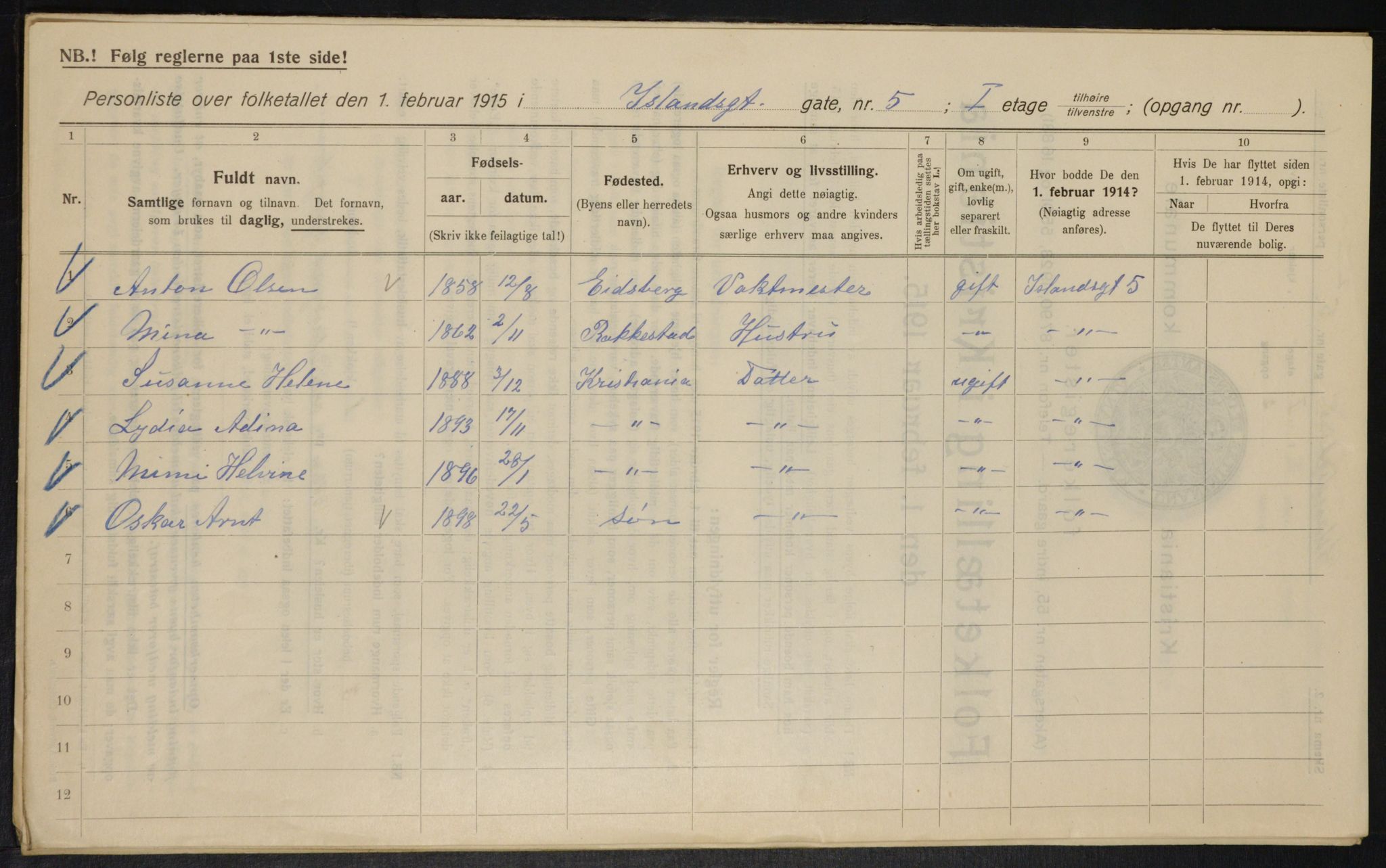 OBA, Kommunal folketelling 1.2.1915 for Kristiania, 1915, s. 43964