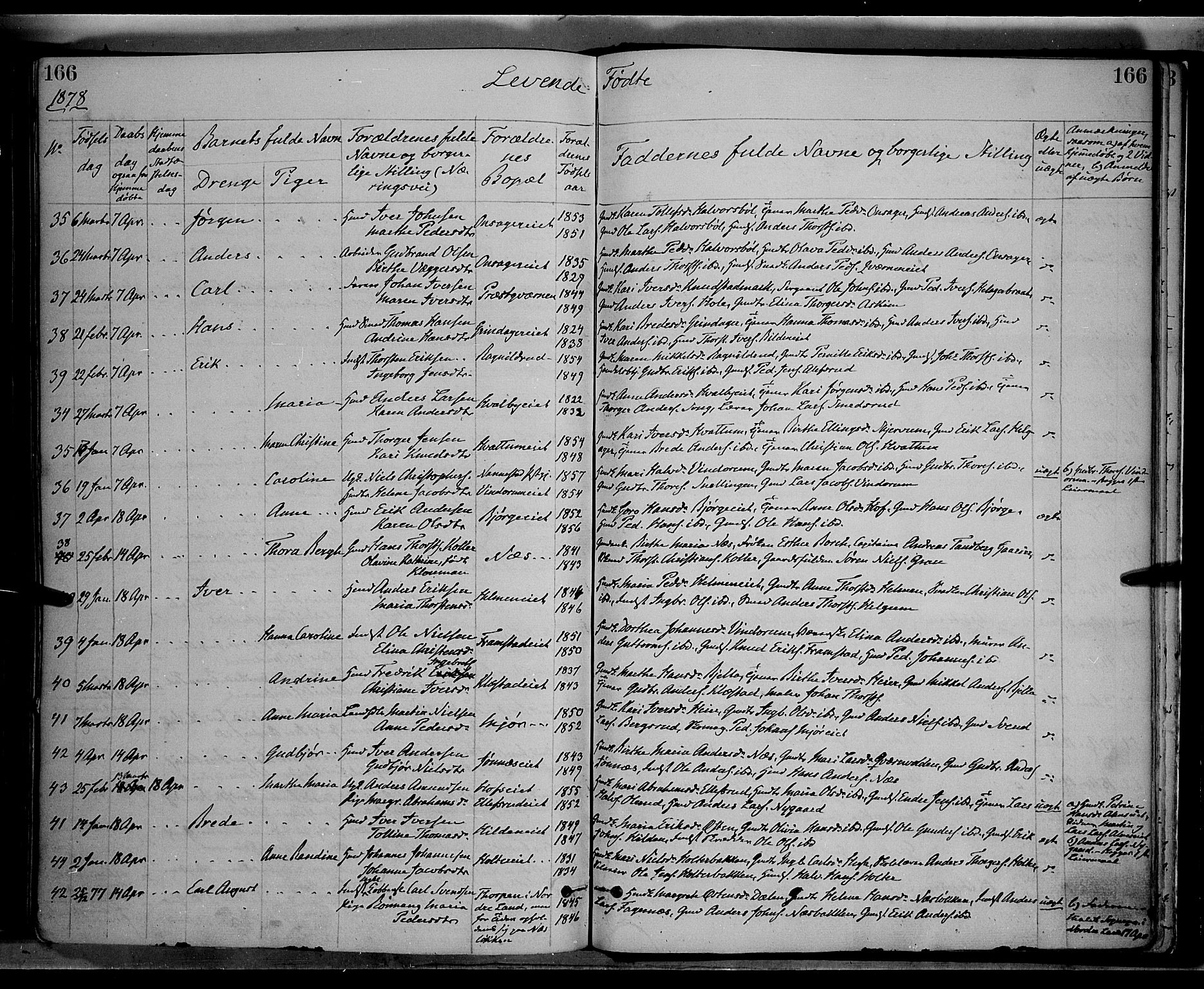 Gran prestekontor, AV/SAH-PREST-112/H/Ha/Haa/L0013: Ministerialbok nr. 13, 1875-1879, s. 166