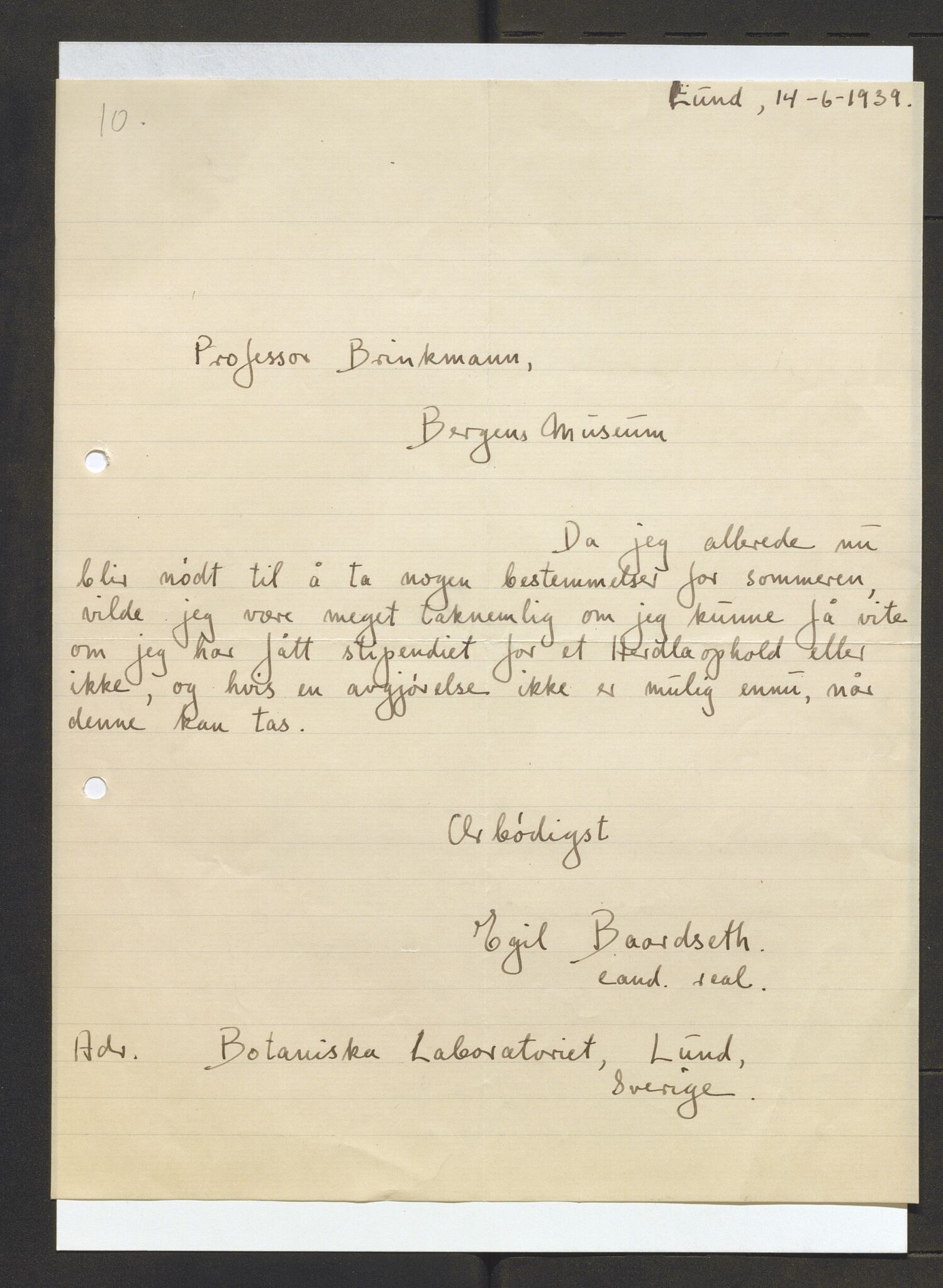 Bergens Museum, AV/SAB-A-17301/13/D/L0002: Korrespondanse , 1928-1940, s. 331