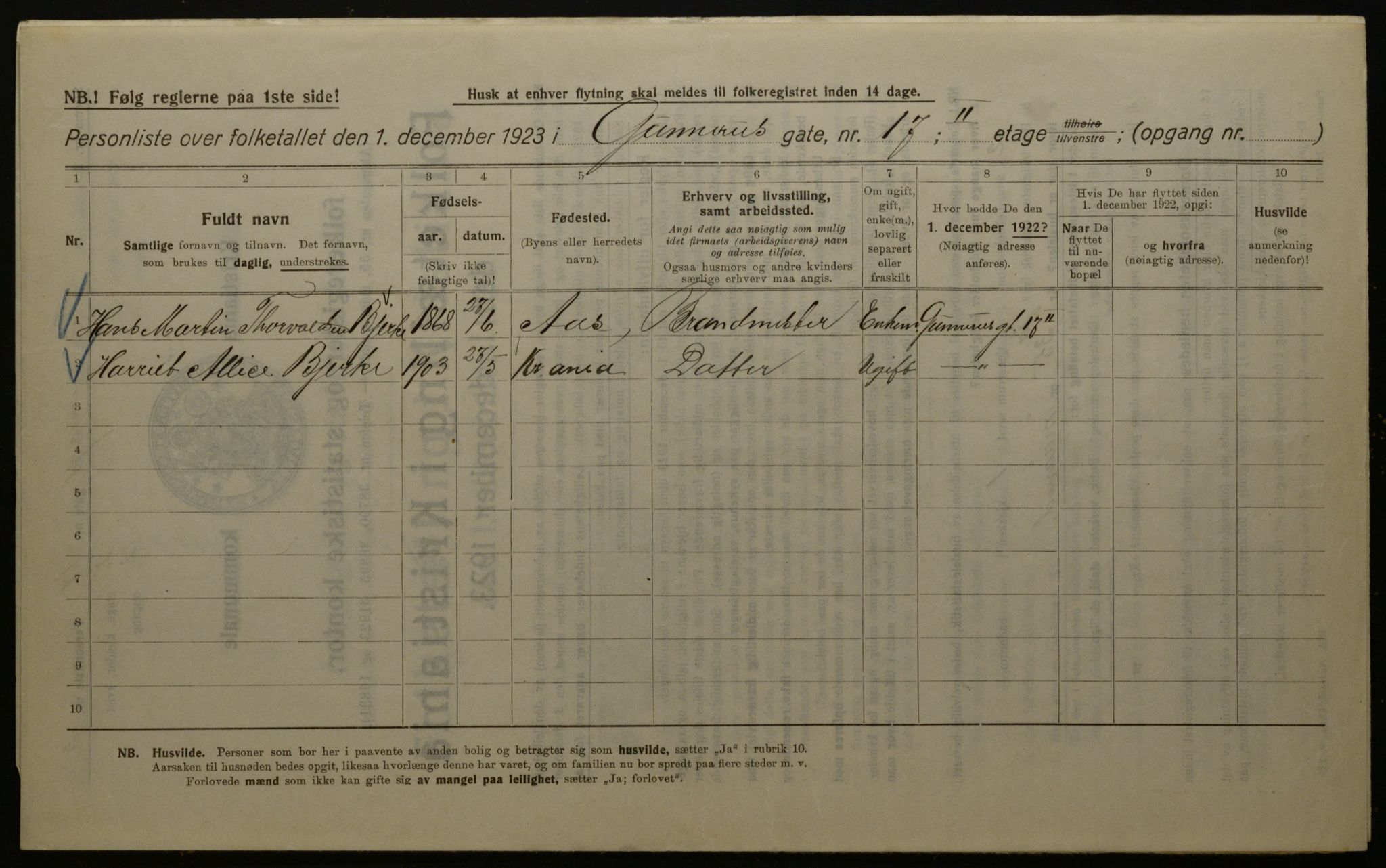 OBA, Kommunal folketelling 1.12.1923 for Kristiania, 1923, s. 6198