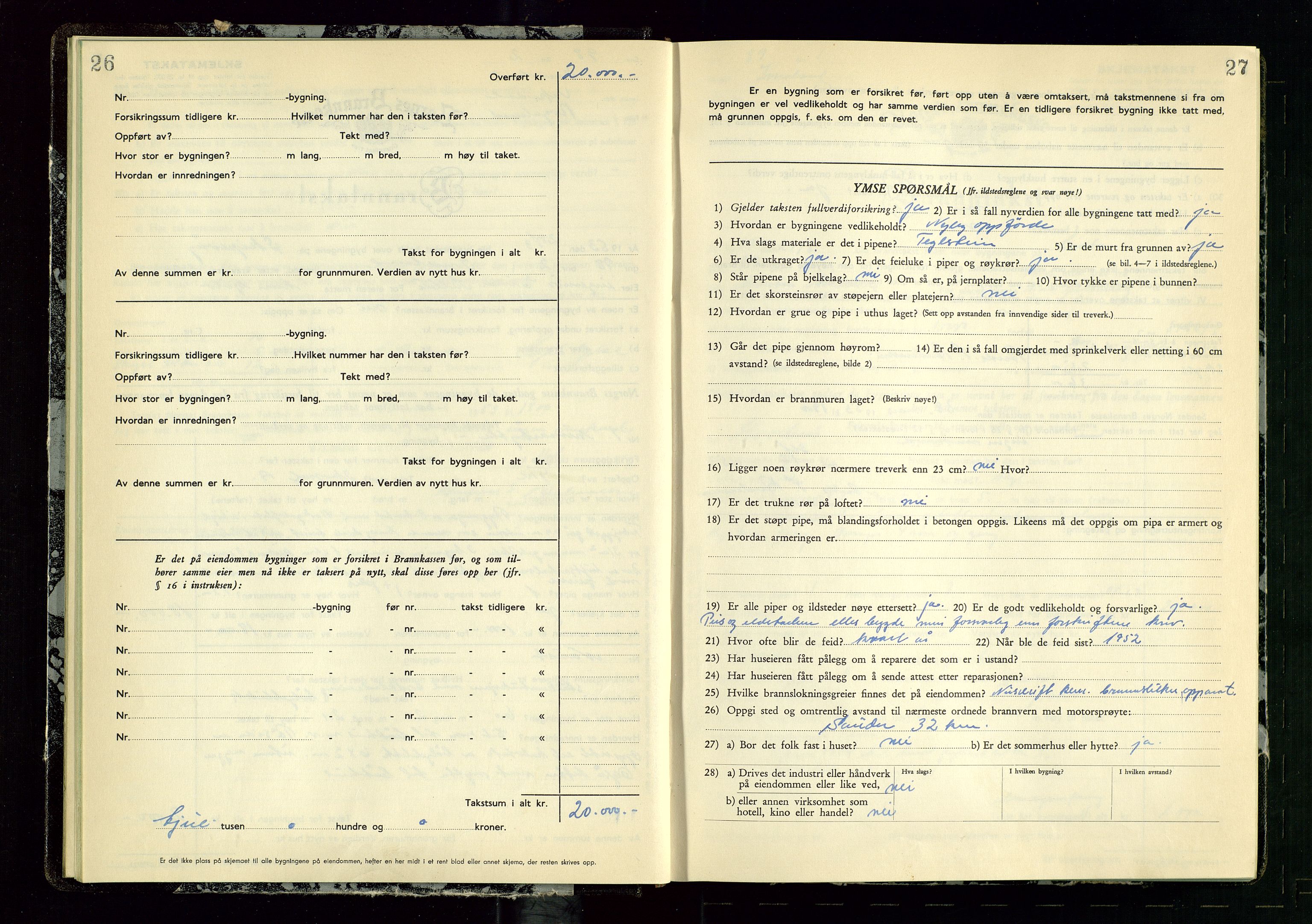 Vikedal lensmannskontor, AV/SAST-A-100179/Gob/L0006: Branntakstprotokoll, 1952-1956, s. 26-27