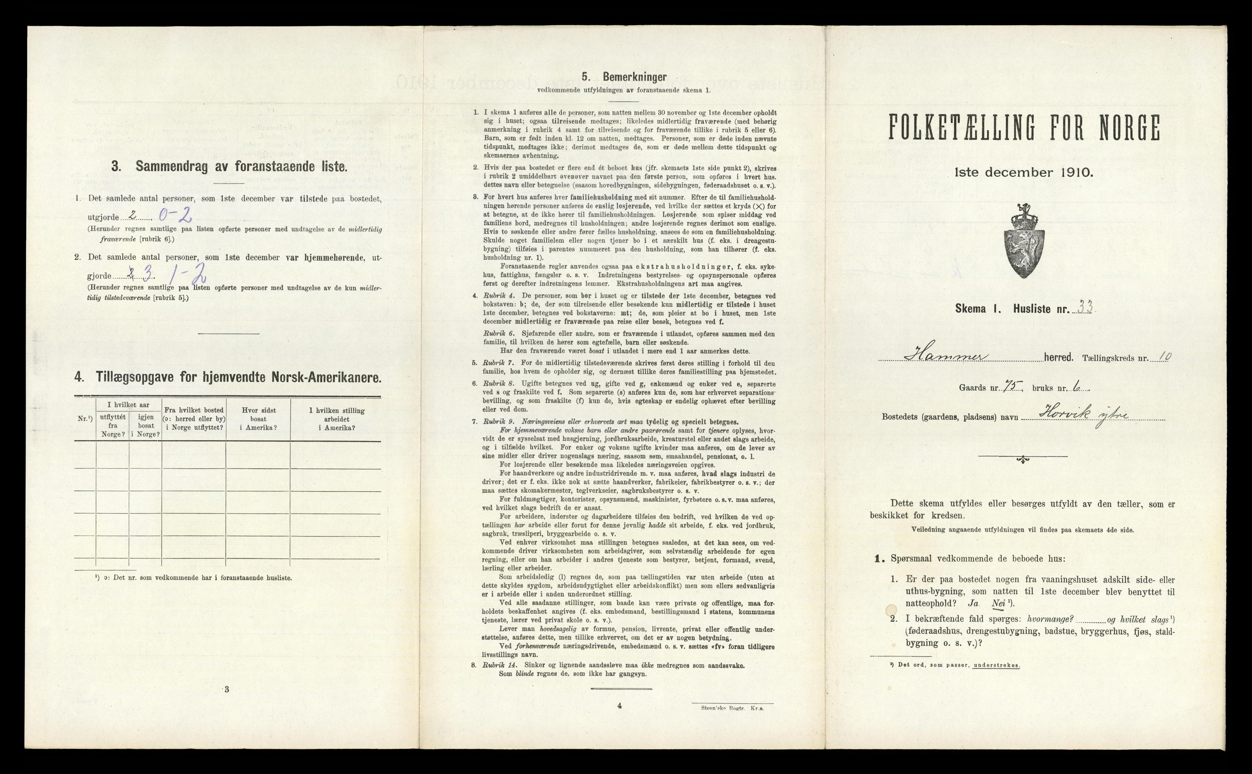 RA, Folketelling 1910 for 1254 Hamre herred, 1910, s. 854