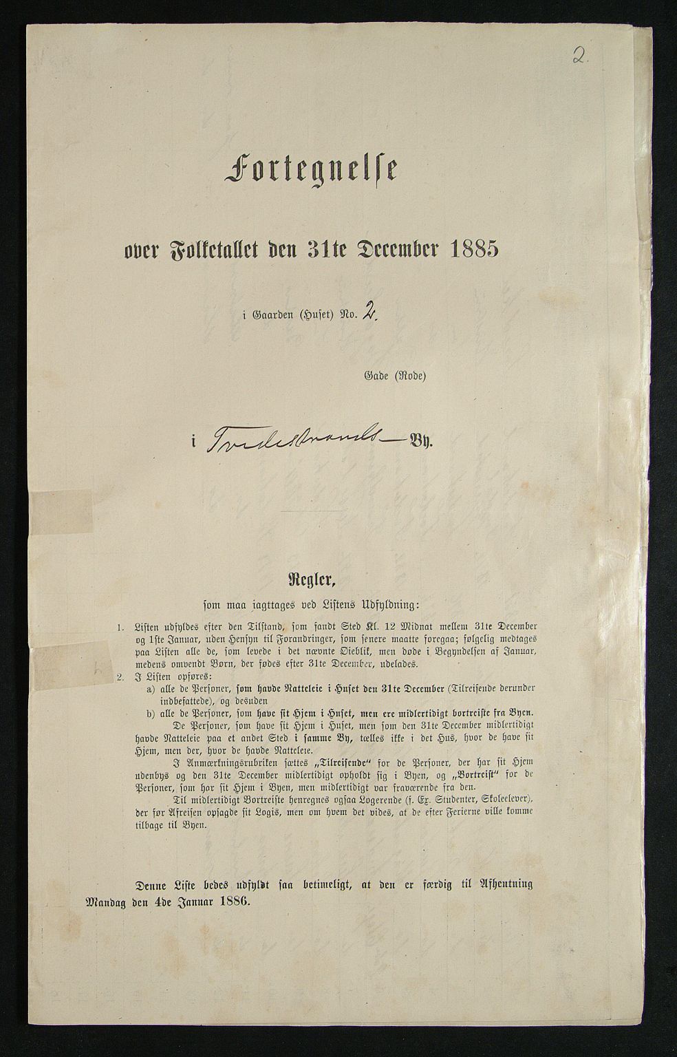 SAK, Folketelling 1885 for 0902 Tvedestrand ladested, 1885, s. 2