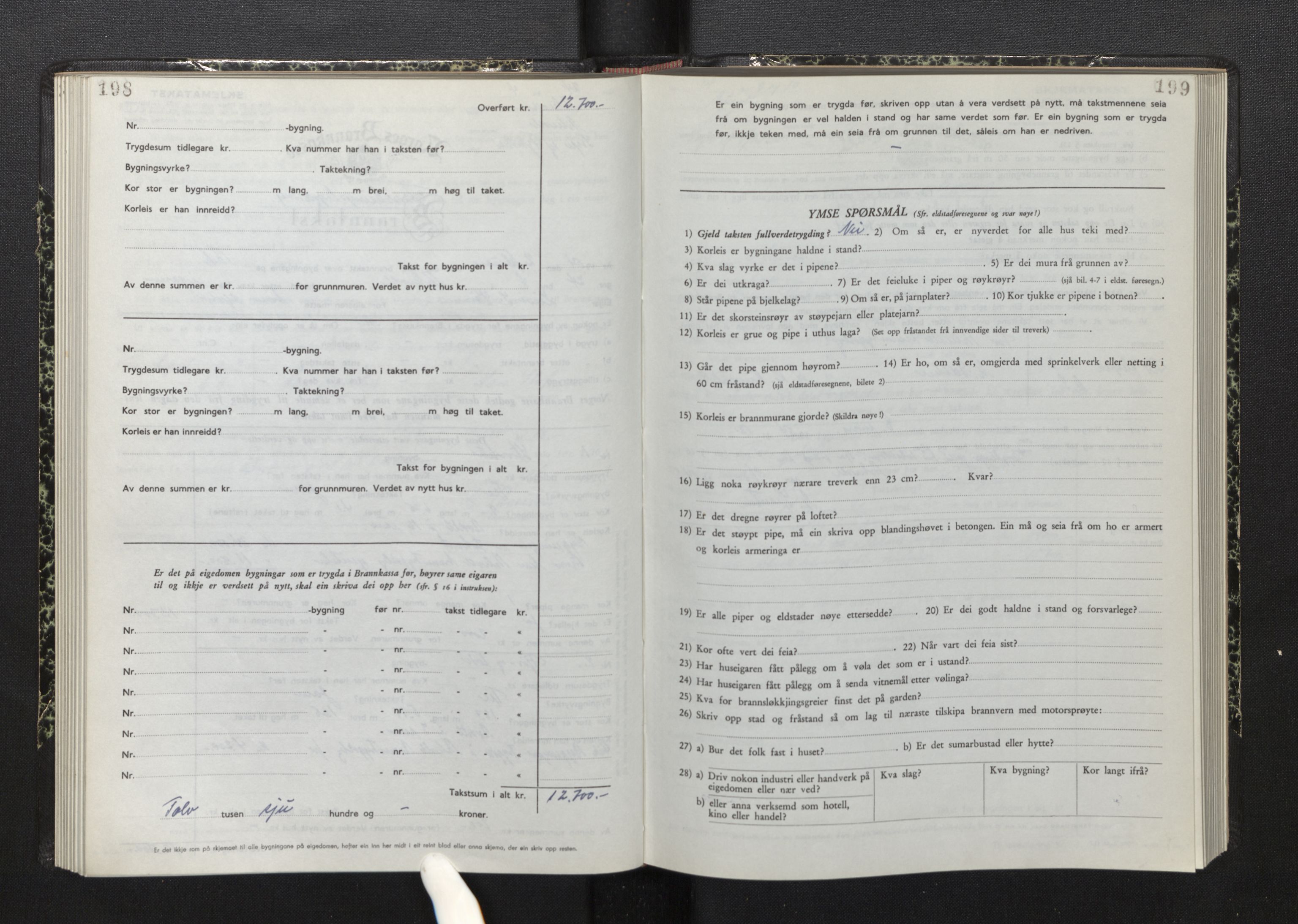 Lensmannen i Askvoll, AV/SAB-A-26301/0012/L0006: Branntakstprotokoll, skjematakst, 1950-1955, s. 198-199