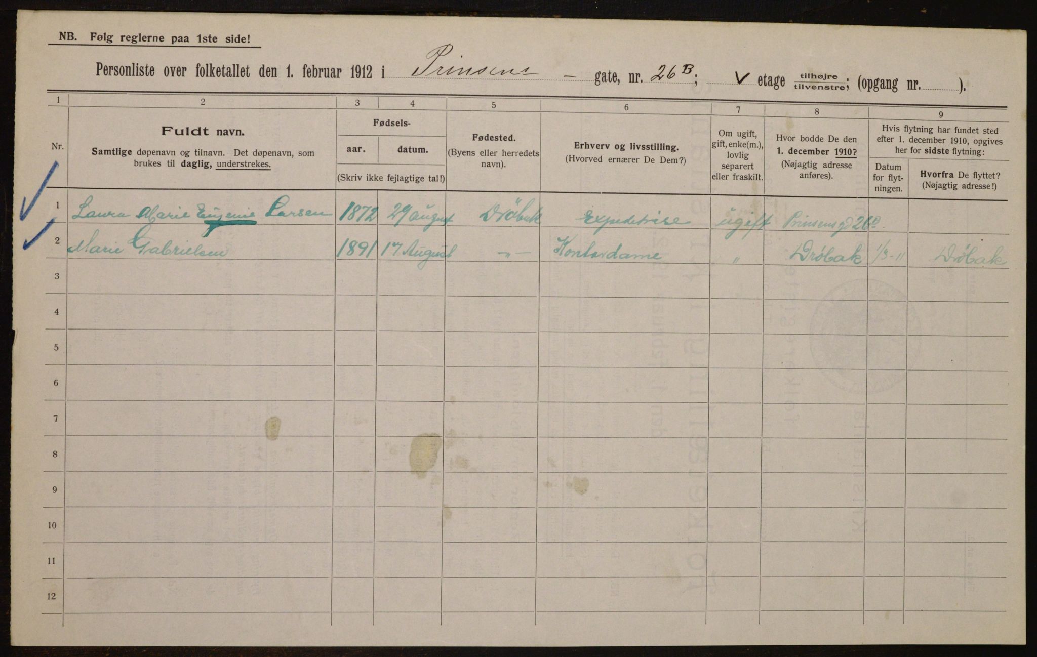 OBA, Kommunal folketelling 1.2.1912 for Kristiania, 1912, s. 81620