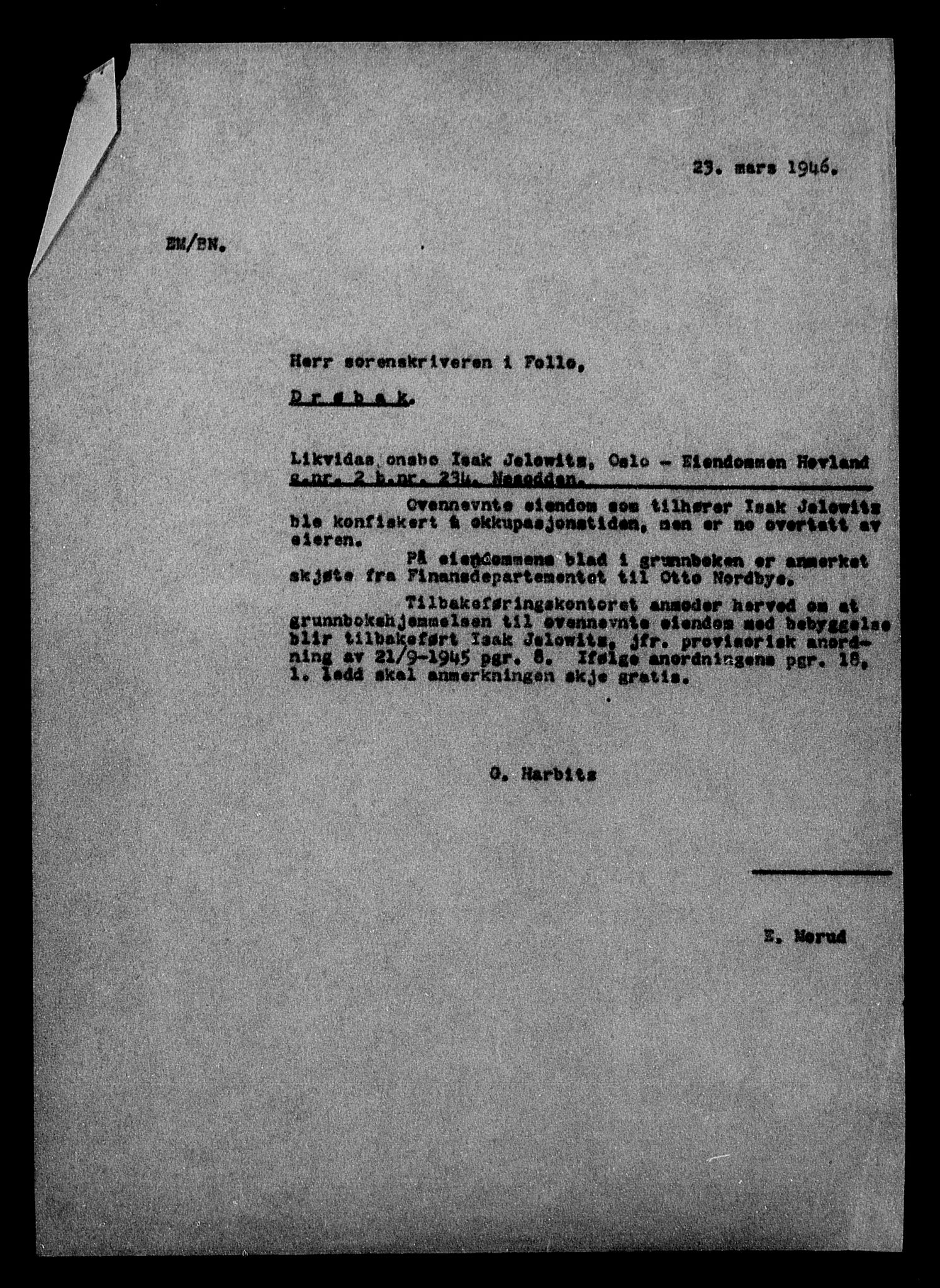 Justisdepartementet, Tilbakeføringskontoret for inndratte formuer, AV/RA-S-1564/H/Hc/Hcc/L0948: --, 1945-1947, s. 42