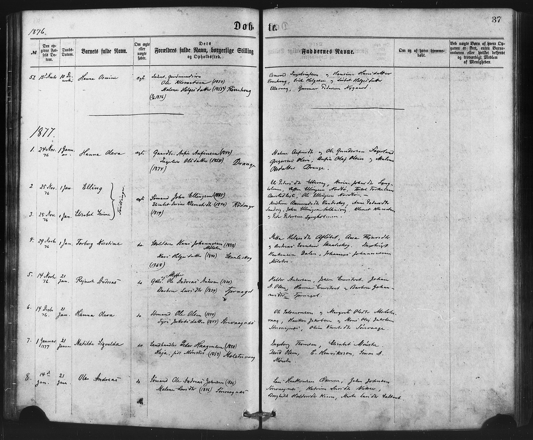 Sveio Sokneprestembete, AV/SAB-A-78501/H/Haa: Ministerialbok nr. B 1, 1870-1883, s. 37