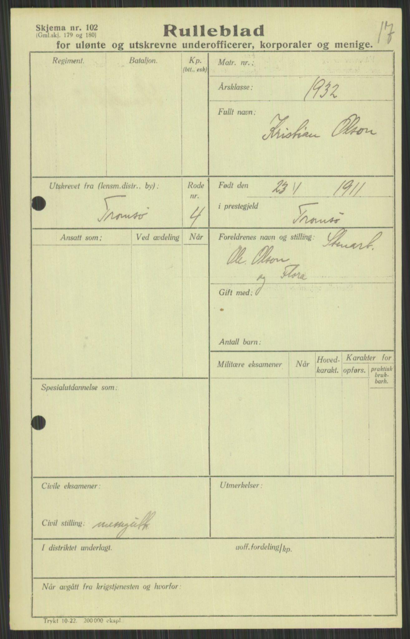 Forsvaret, Troms infanteriregiment nr. 16, AV/RA-RAFA-3146/P/Pa/L0016: Rulleblad for regimentets menige mannskaper, årsklasse 1932, 1932, s. 1263