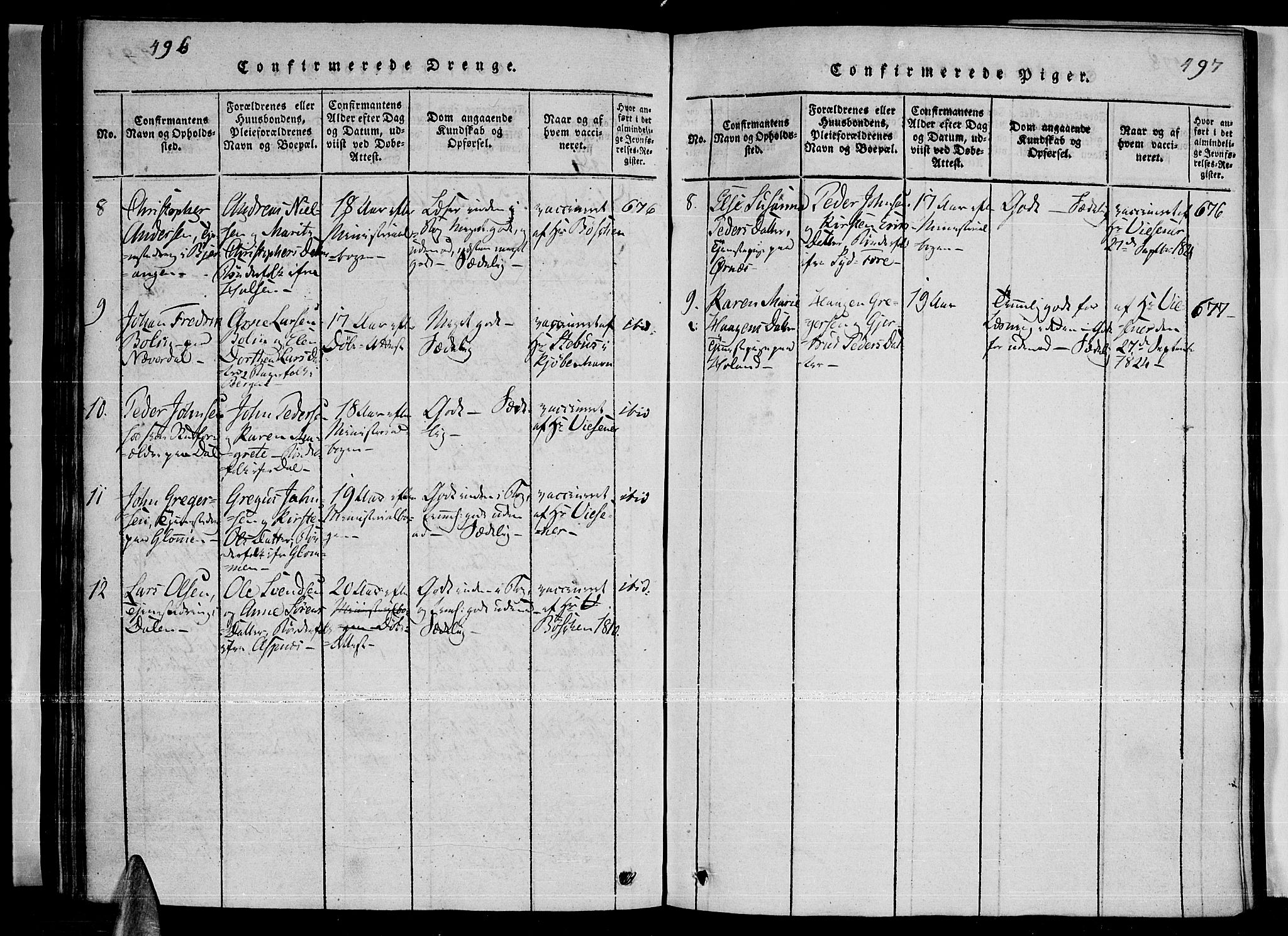 Ministerialprotokoller, klokkerbøker og fødselsregistre - Nordland, AV/SAT-A-1459/841/L0593: Ministerialbok nr. 841A04 /2, 1820-1825, s. 496-497