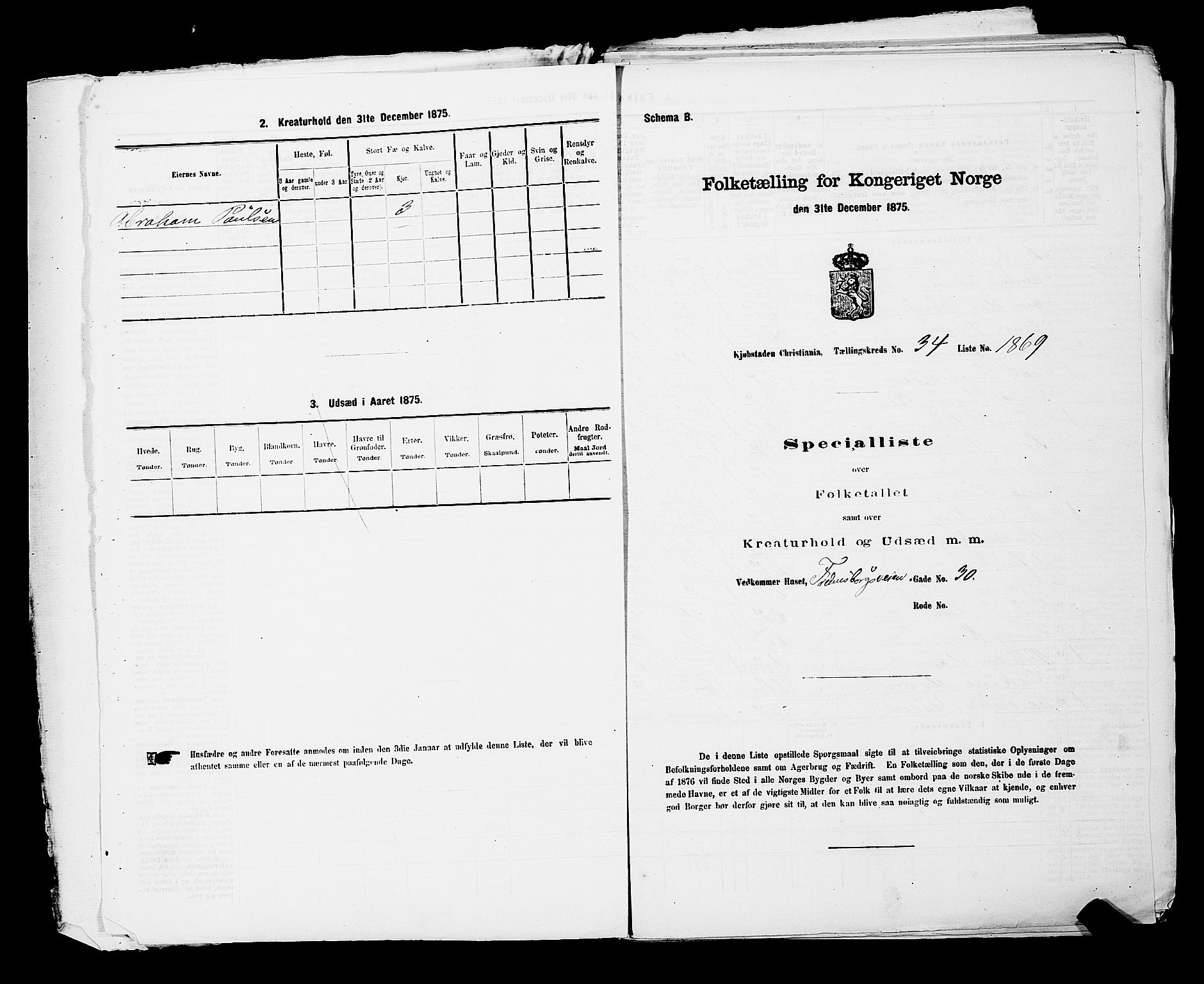 RA, Folketelling 1875 for 0301 Kristiania kjøpstad, 1875, s. 5421